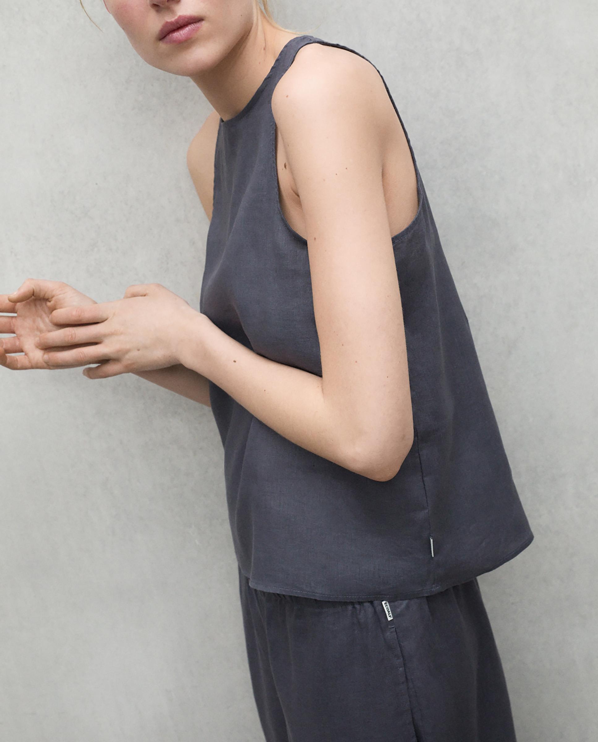 Camisa de mujer sin mangas con botón en la espalda - Ecoalf - Gris Piedra Gris Piedra-5