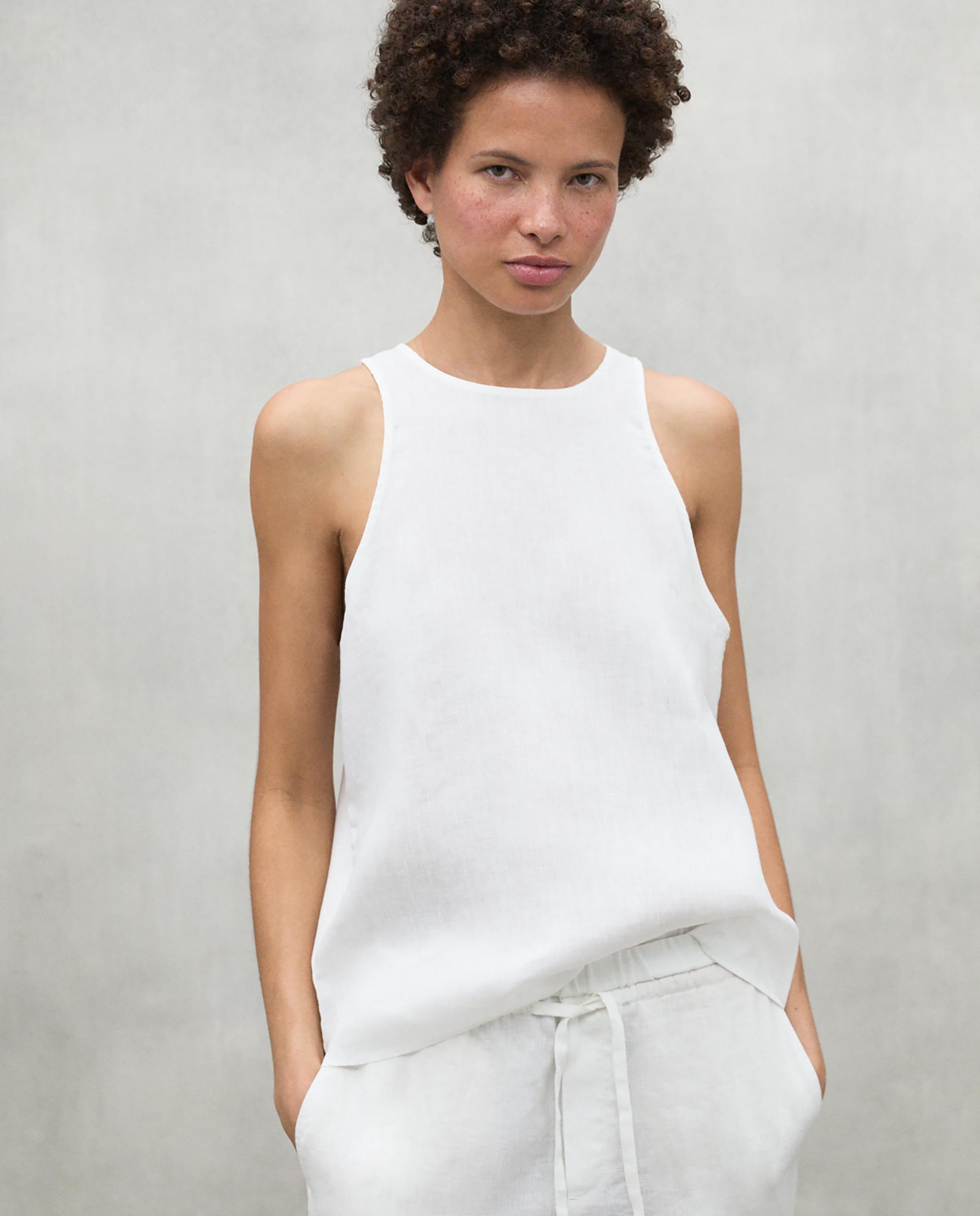 Camisa de mujer sin mangas con botón en la espalda - Ecoalf - Blanco Blanco-1