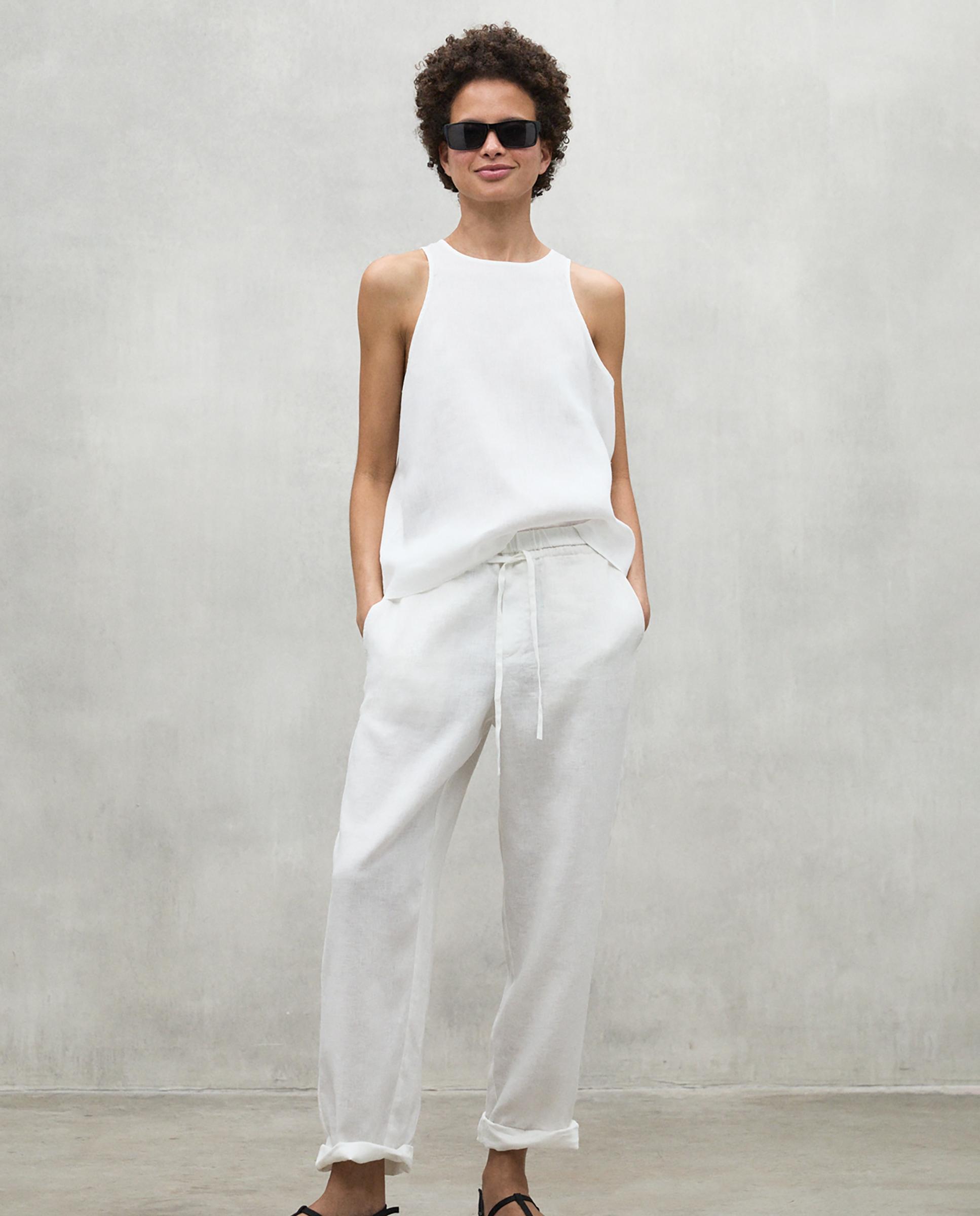 Camisa de mujer sin mangas con botón en la espalda - Ecoalf - Blanco Blanco-3