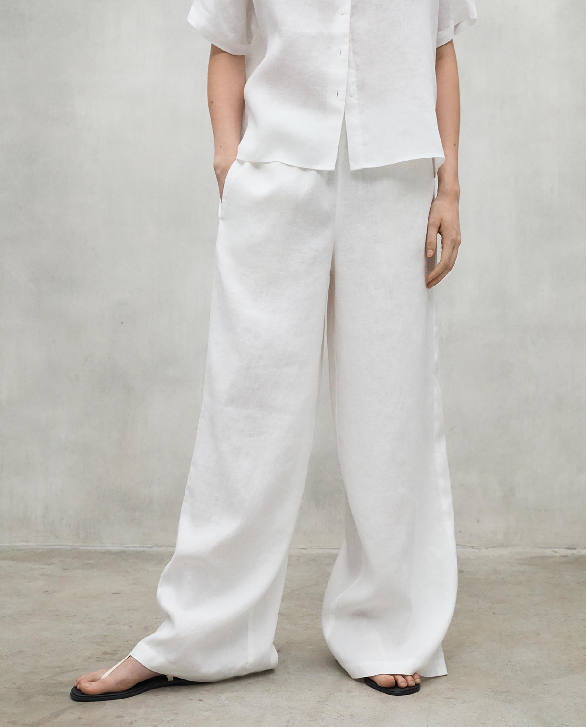 Ecoalf - Pantalón ancho de mujre de lino con bolsillos.