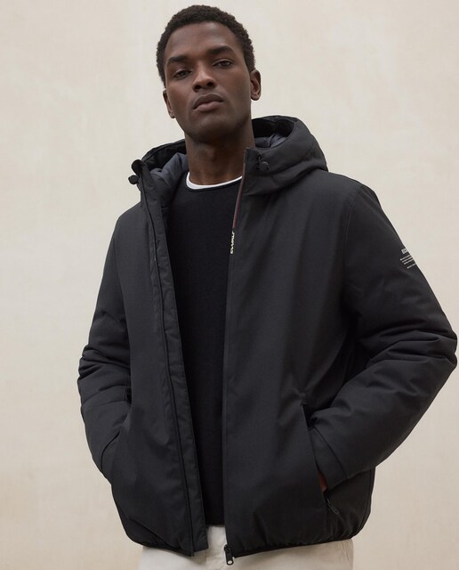 Ecoalf — Abrigo de hombre con capucha y detalle de logo en cremallera