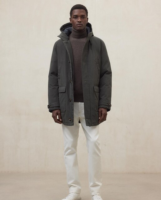 Ecoalf — Abrigo de hombre con capucha y cierre combinado de cremallera y botones