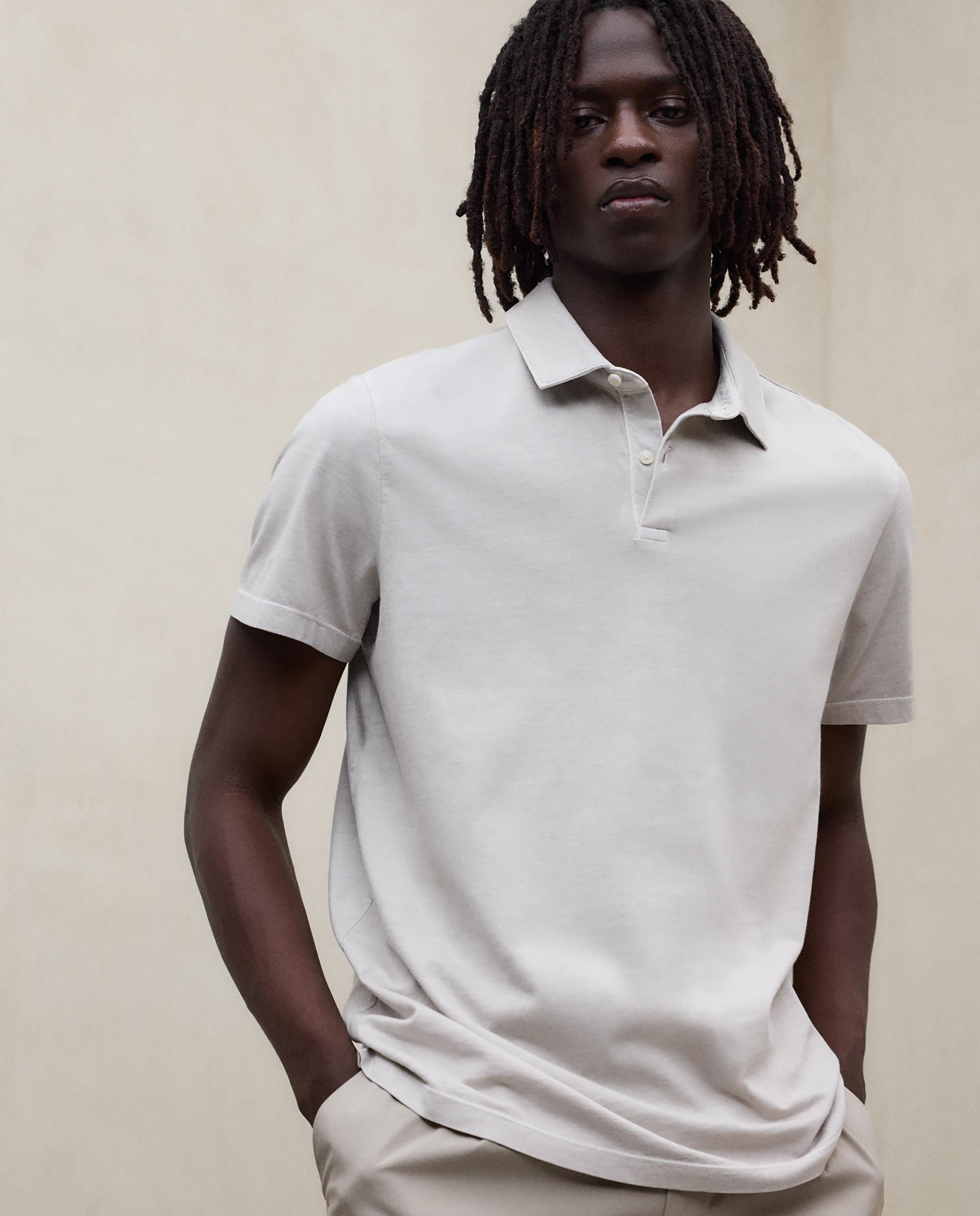 Polo de manga corta de hombre en algodón con logo bordado - Ecoalf - Gris claro Gris claro-3