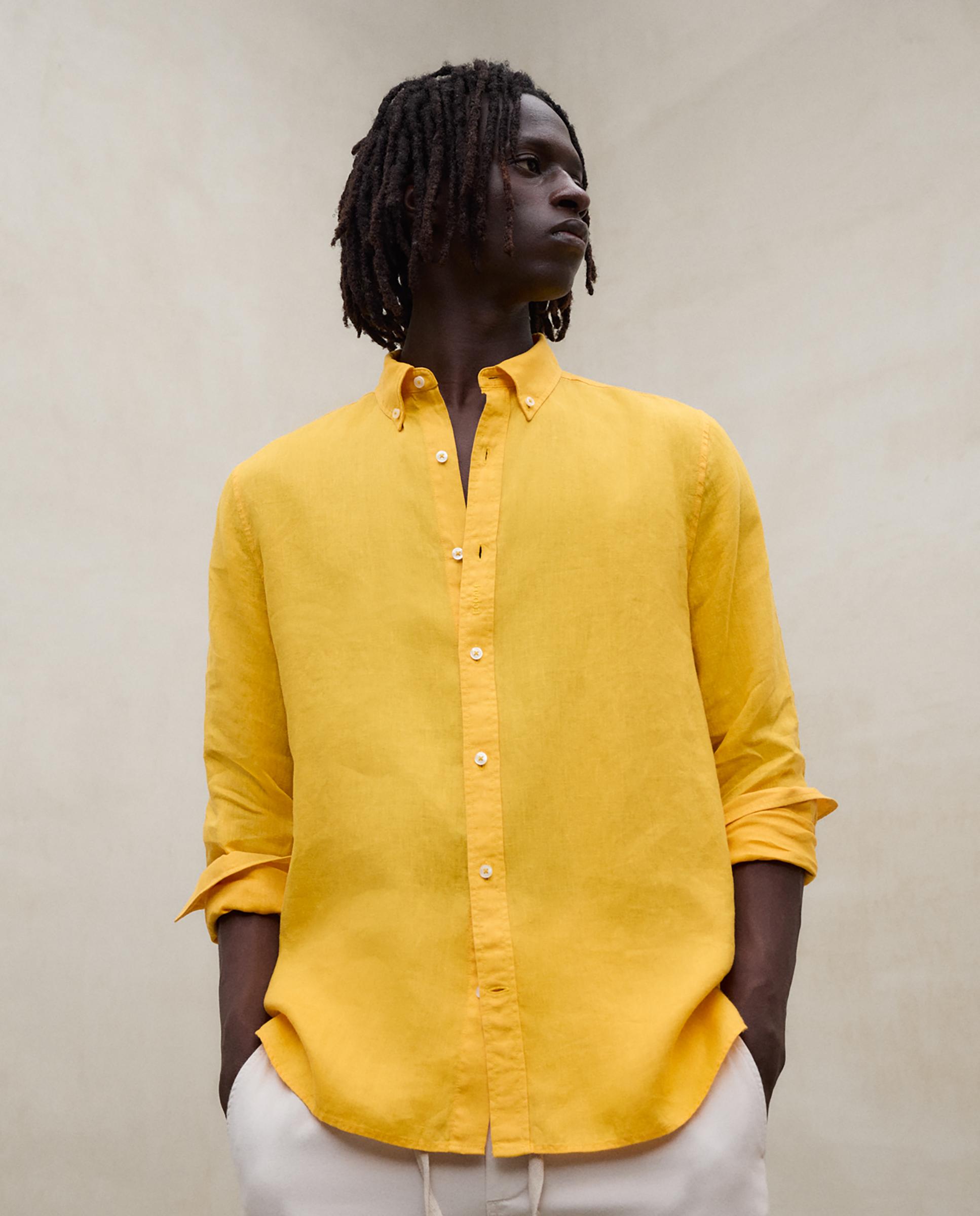 Camisa de lino de hombre de manga larga regular fit - Ecoalf - Amarillo Amarillo-2