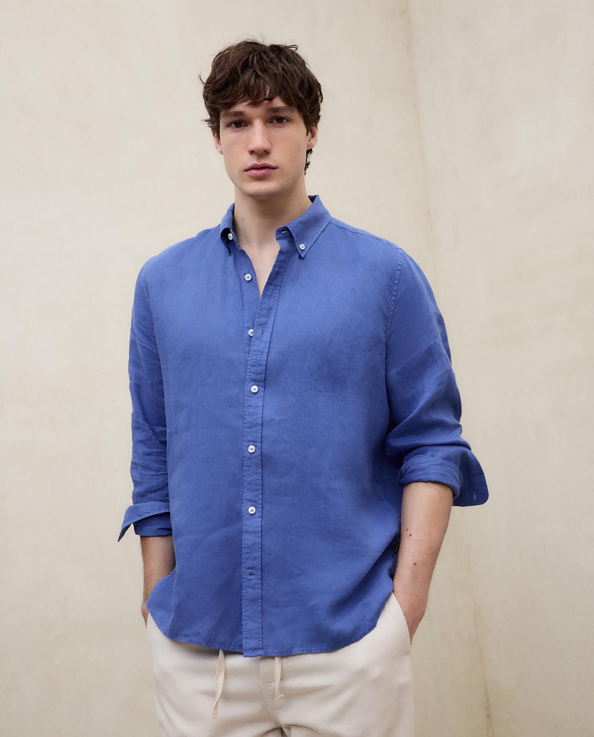 Camisa de lino de hombre de manga larga regular fit - Ecoalf - Azulón Azulón-5