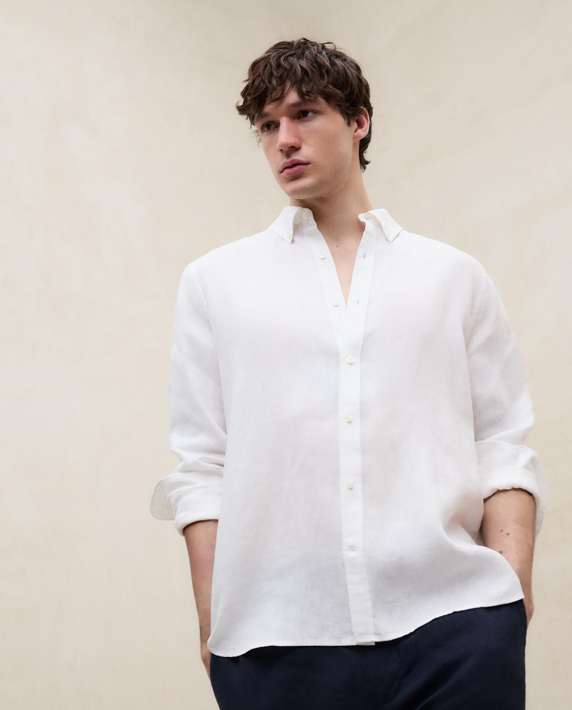 Camisa de lino de hombre de manga larga regular fit - Ecoalf - Blanco Blanco-5