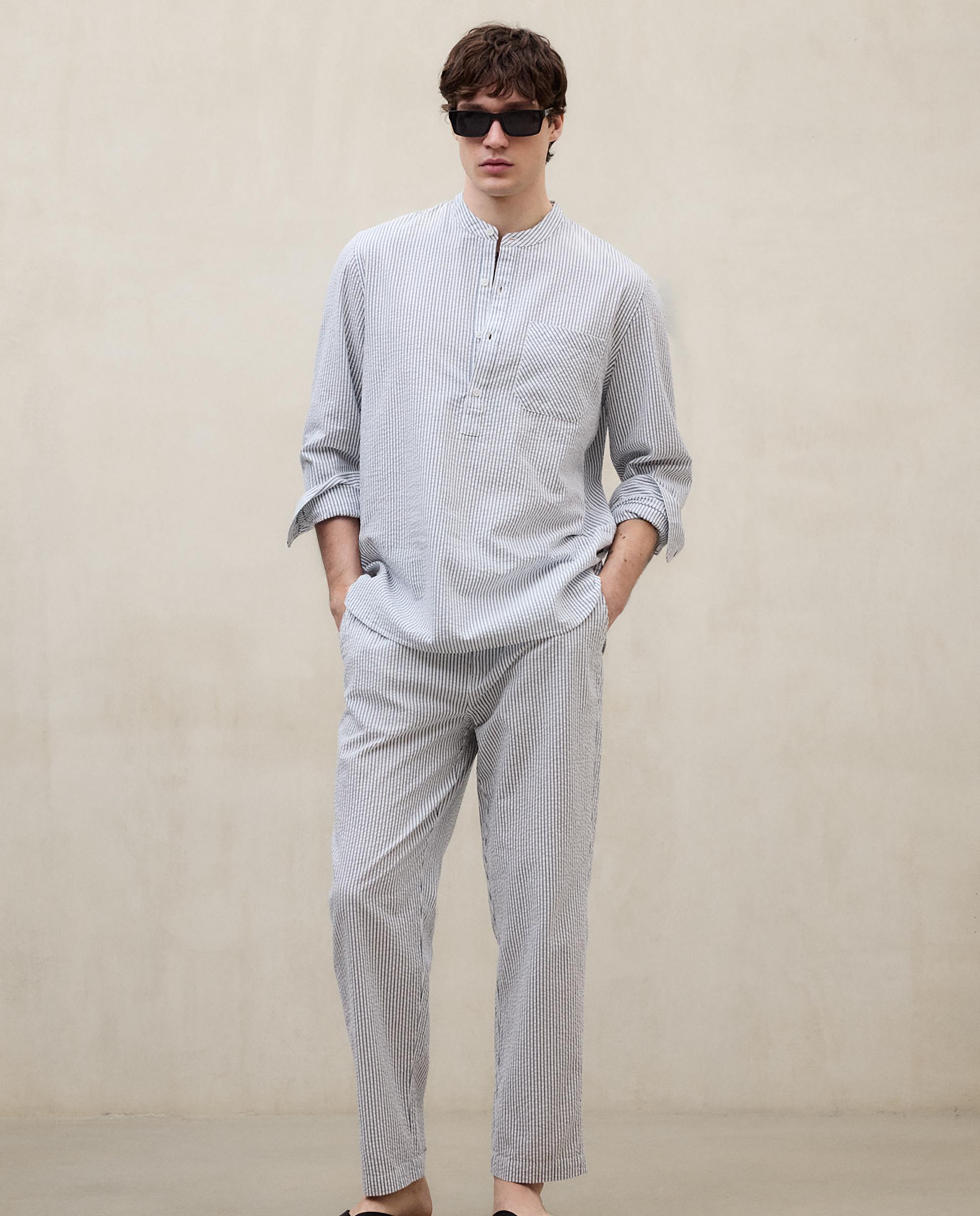 Ecoalf - Camisa cuello Mao de hombre de algodón en rayas.