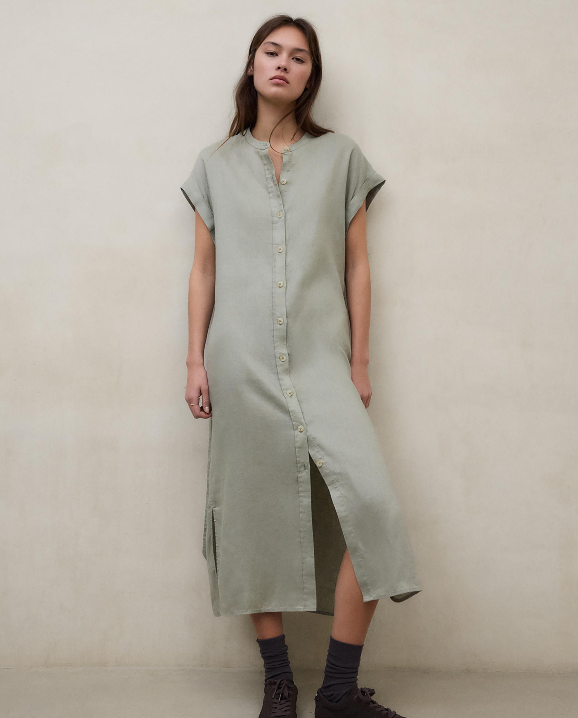 Vestido largo de mujer de lino relaxed fit - Ecoalf - Verde claro Verde claro-1