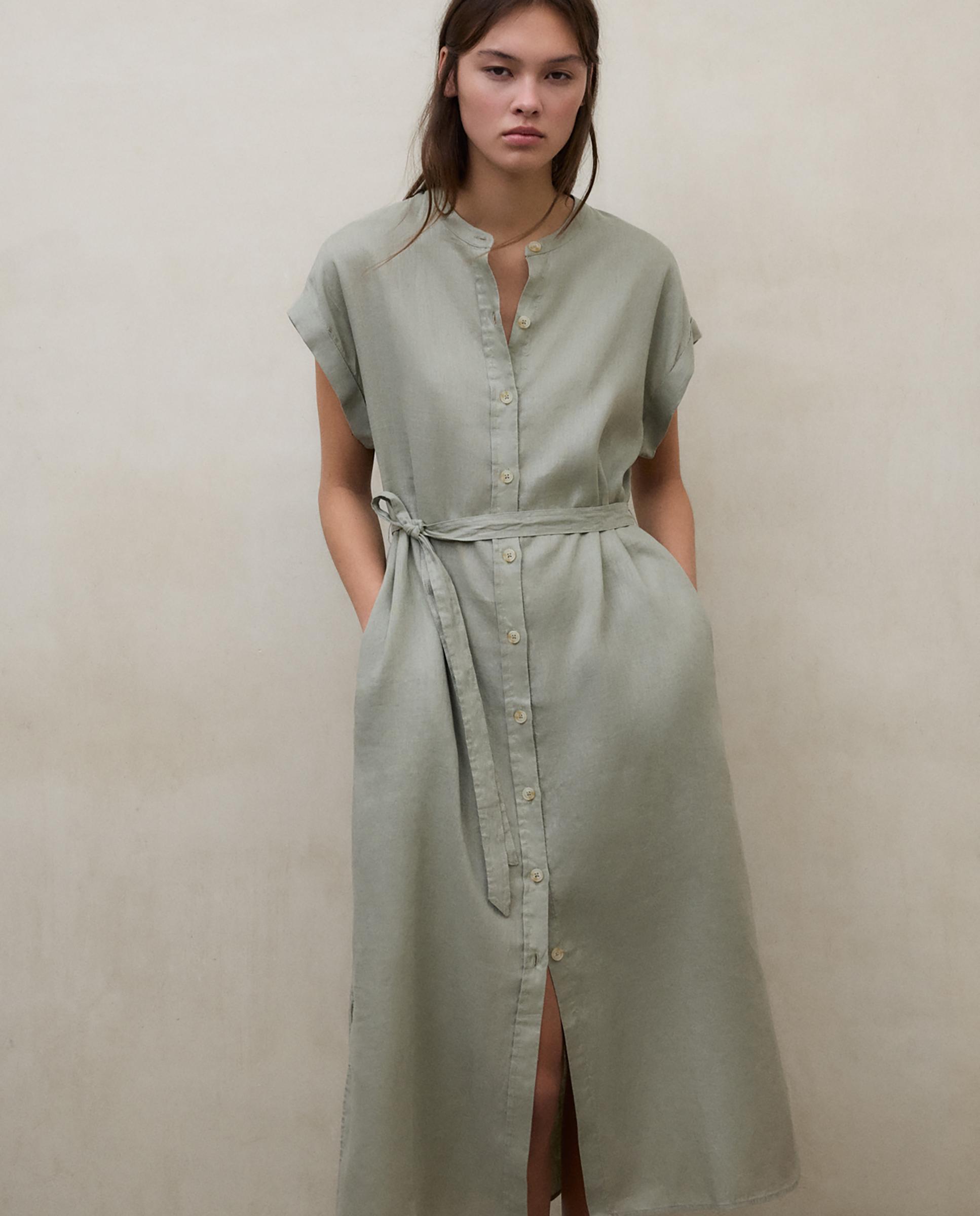 Vestido largo de mujer de lino relaxed fit - Ecoalf - Verde claro Verde claro-3