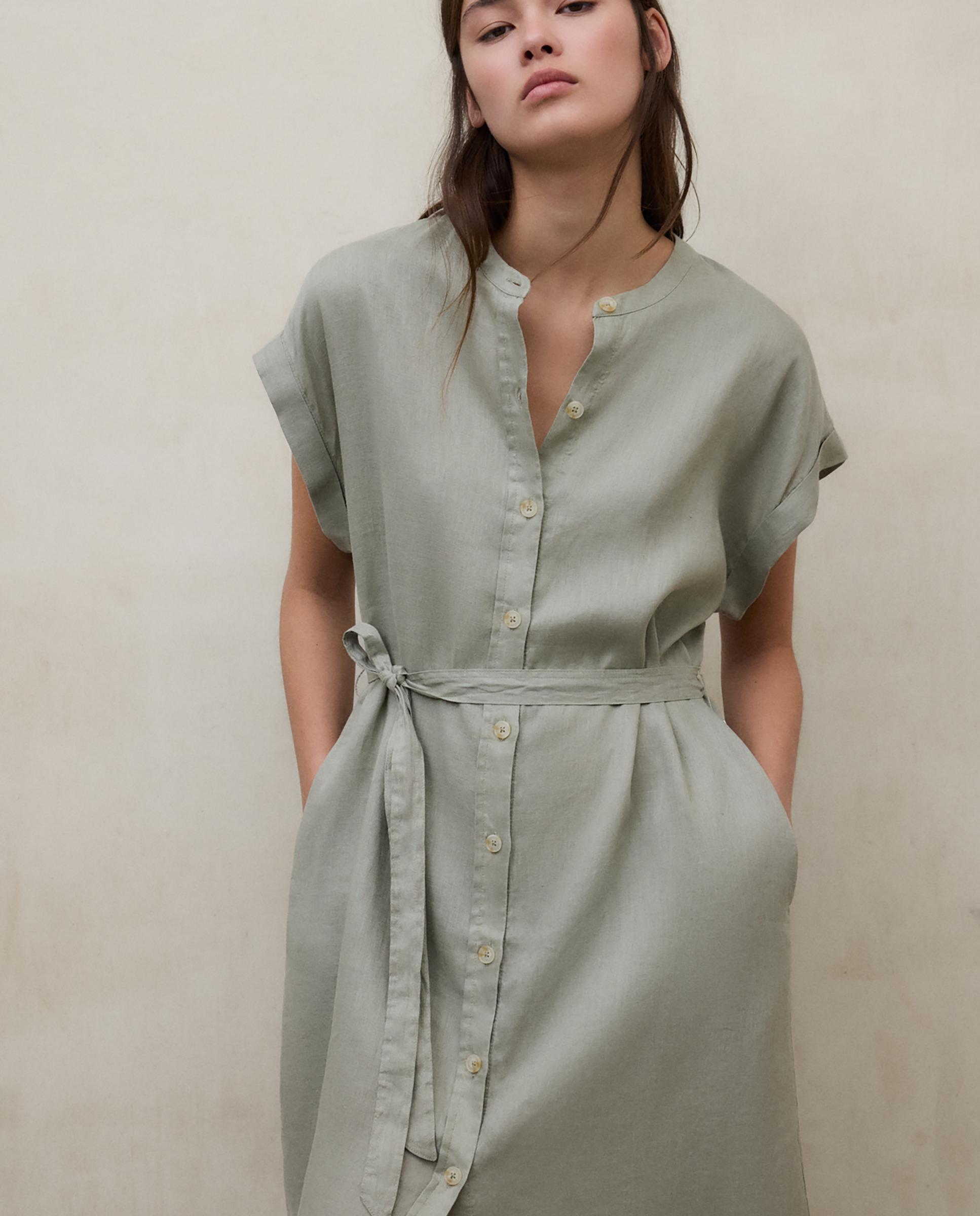 Vestido largo de mujer de lino relaxed fit - Ecoalf - Verde claro Verde claro-4