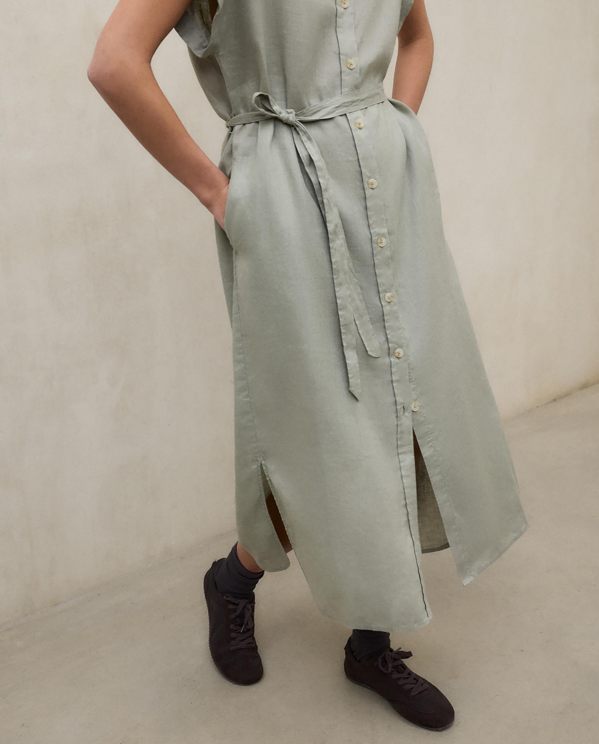 Vestido largo de mujer de lino relaxed fit - Ecoalf - Verde claro Verde claro-5