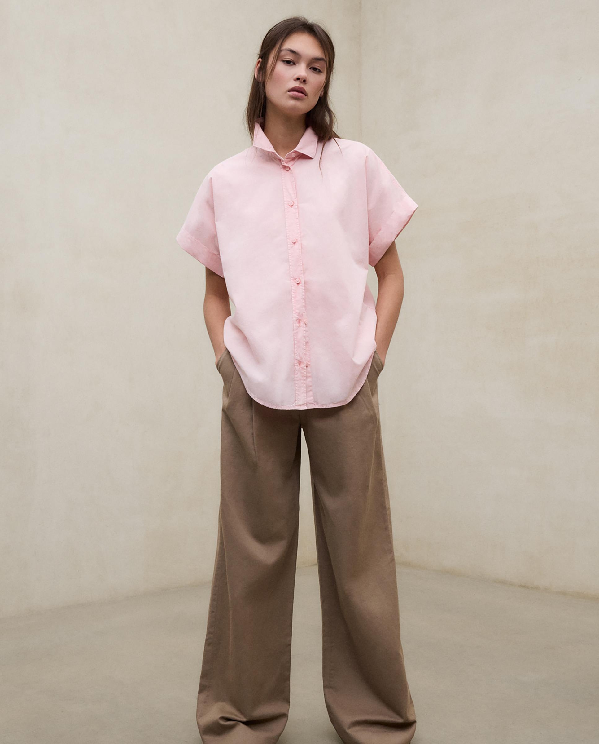 Camisa de mujer de manga corta de algodón - Ecoalf - Rosa claro Rosa claro-6