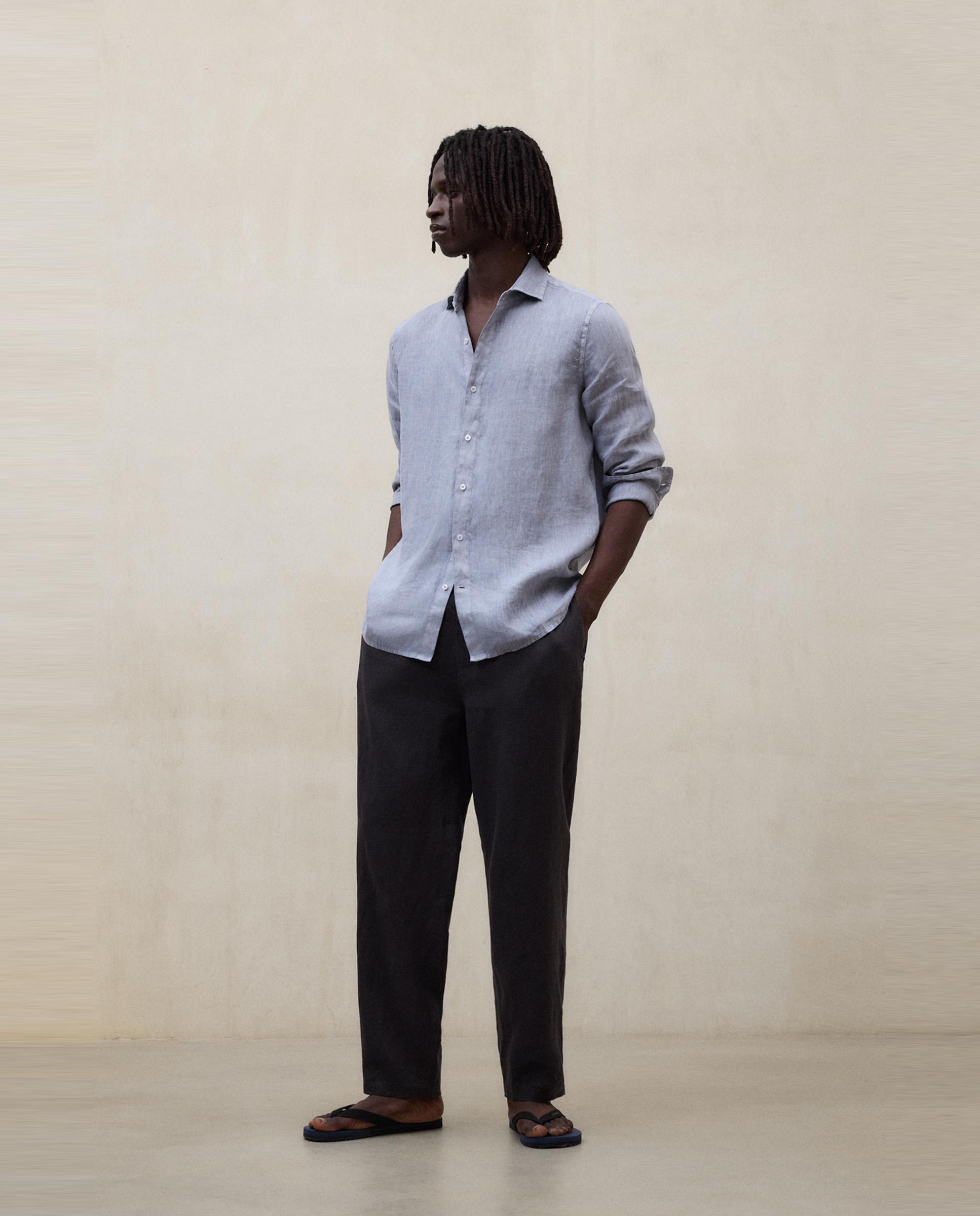 Pantalón de lino de hombre regular fit de tiro medio - Ecoalf - Gris oscuro Gris oscuro-2