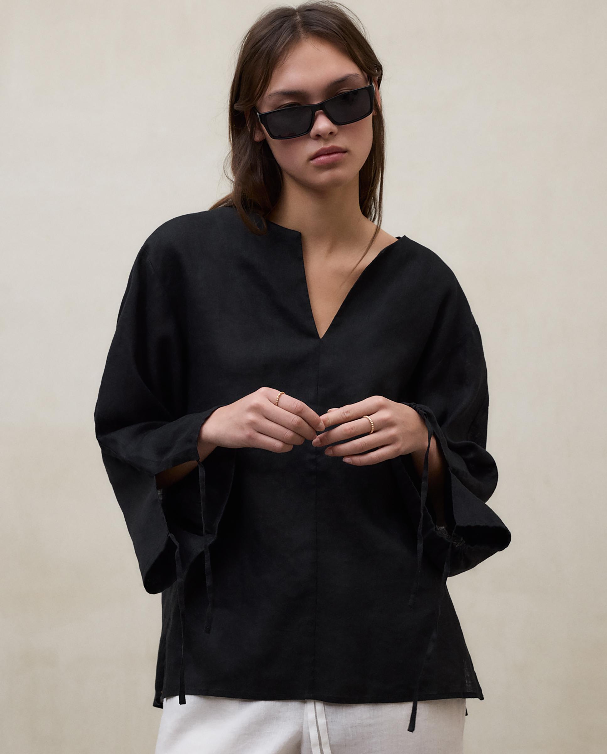 Camisa de mujer de manga larga y escote redondo - Ecoalf - Negro Negro-4