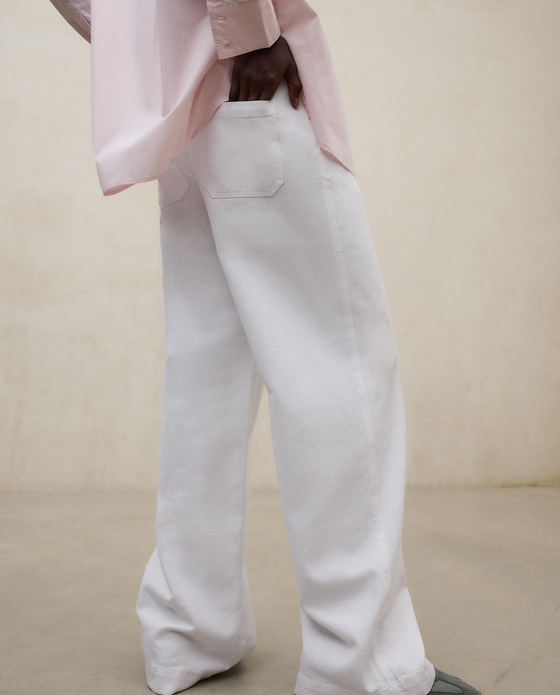 Vaquero ancho de mujer de tiro alto y bolsillos parche - Ecoalf - Blanco Blanco-5