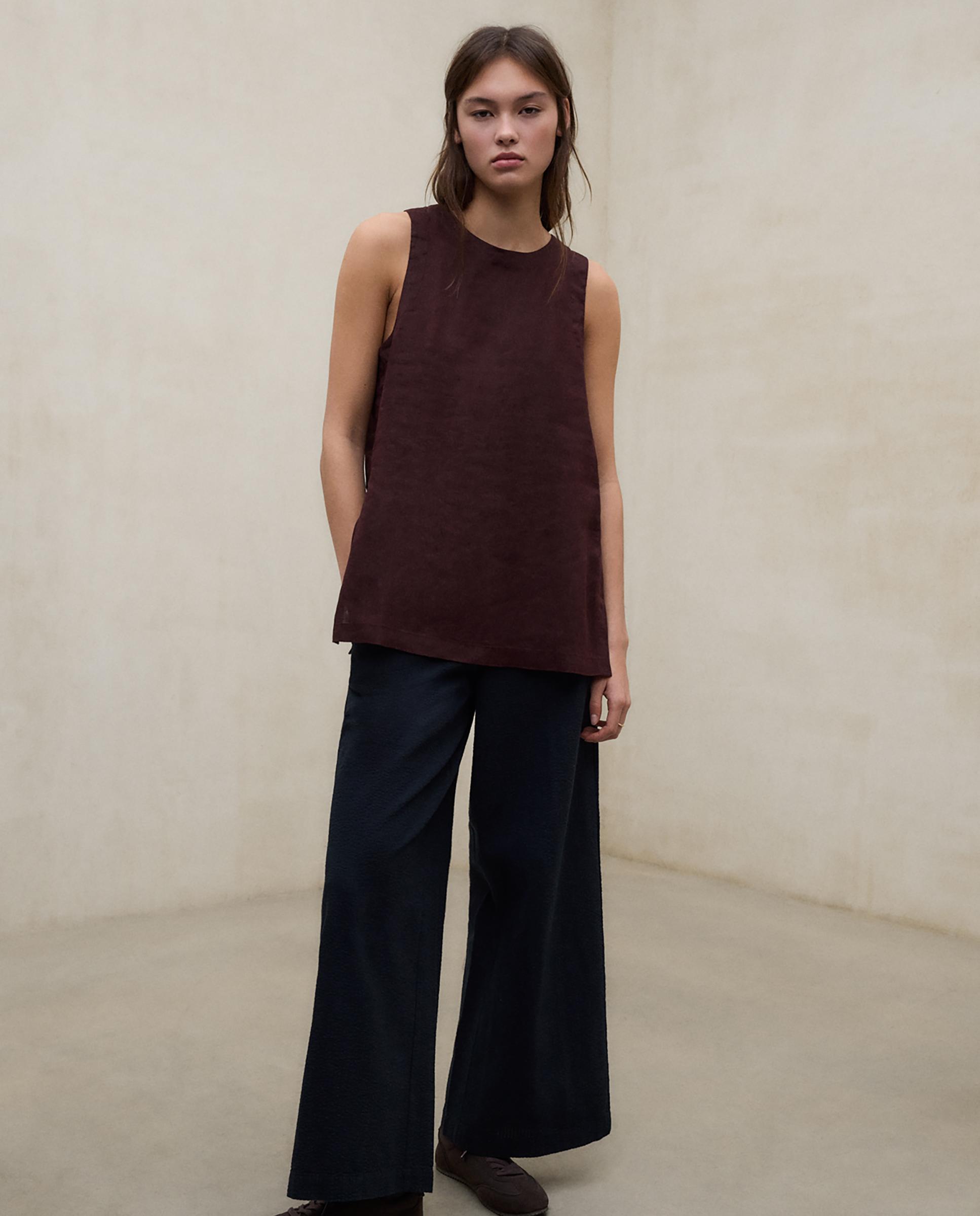 Blusa de mujer sin mangas de lino - Ecoalf - Marrón Marrón-4