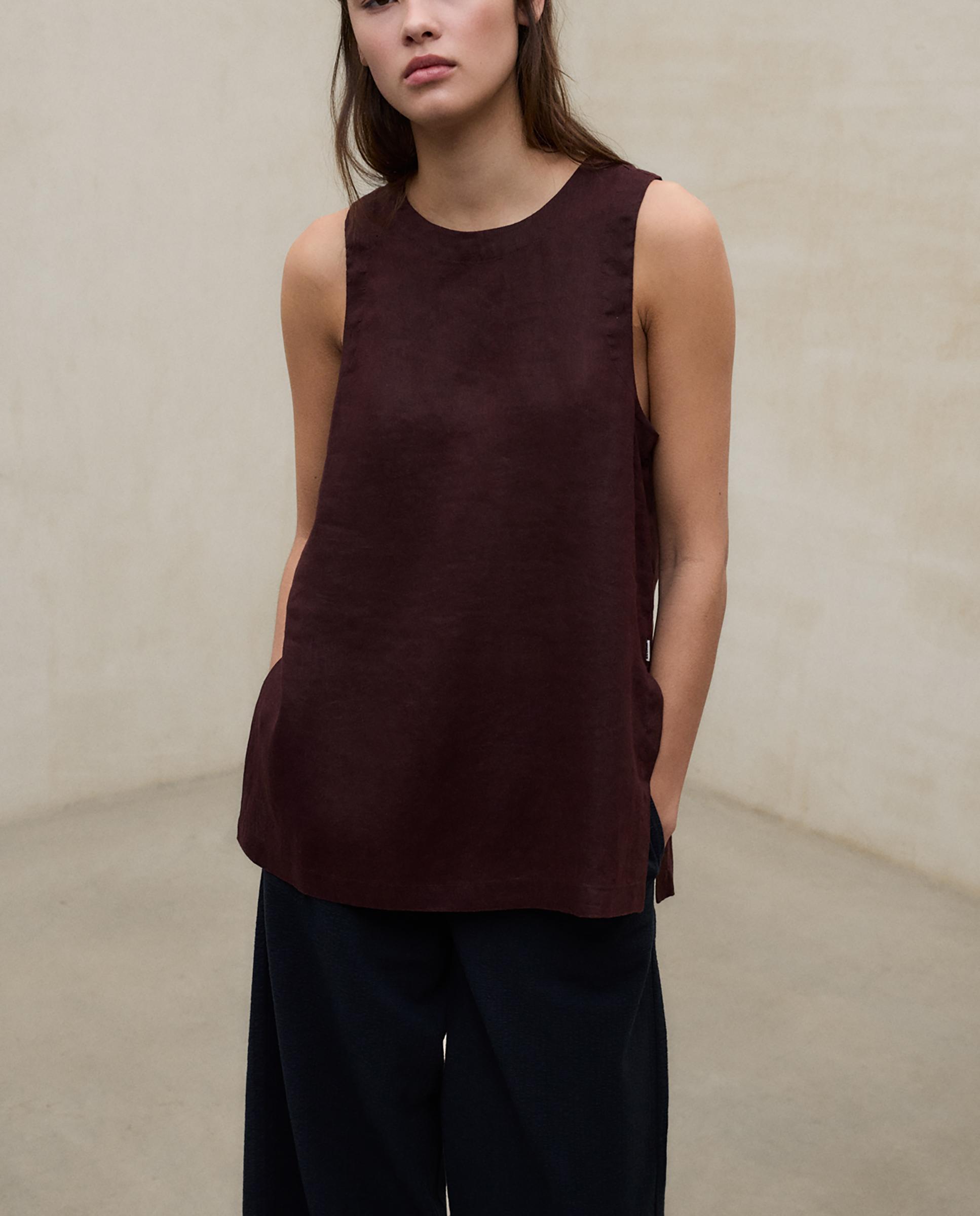 Blusa de mujer sin mangas de lino - Ecoalf - Marrón Marrón-5
