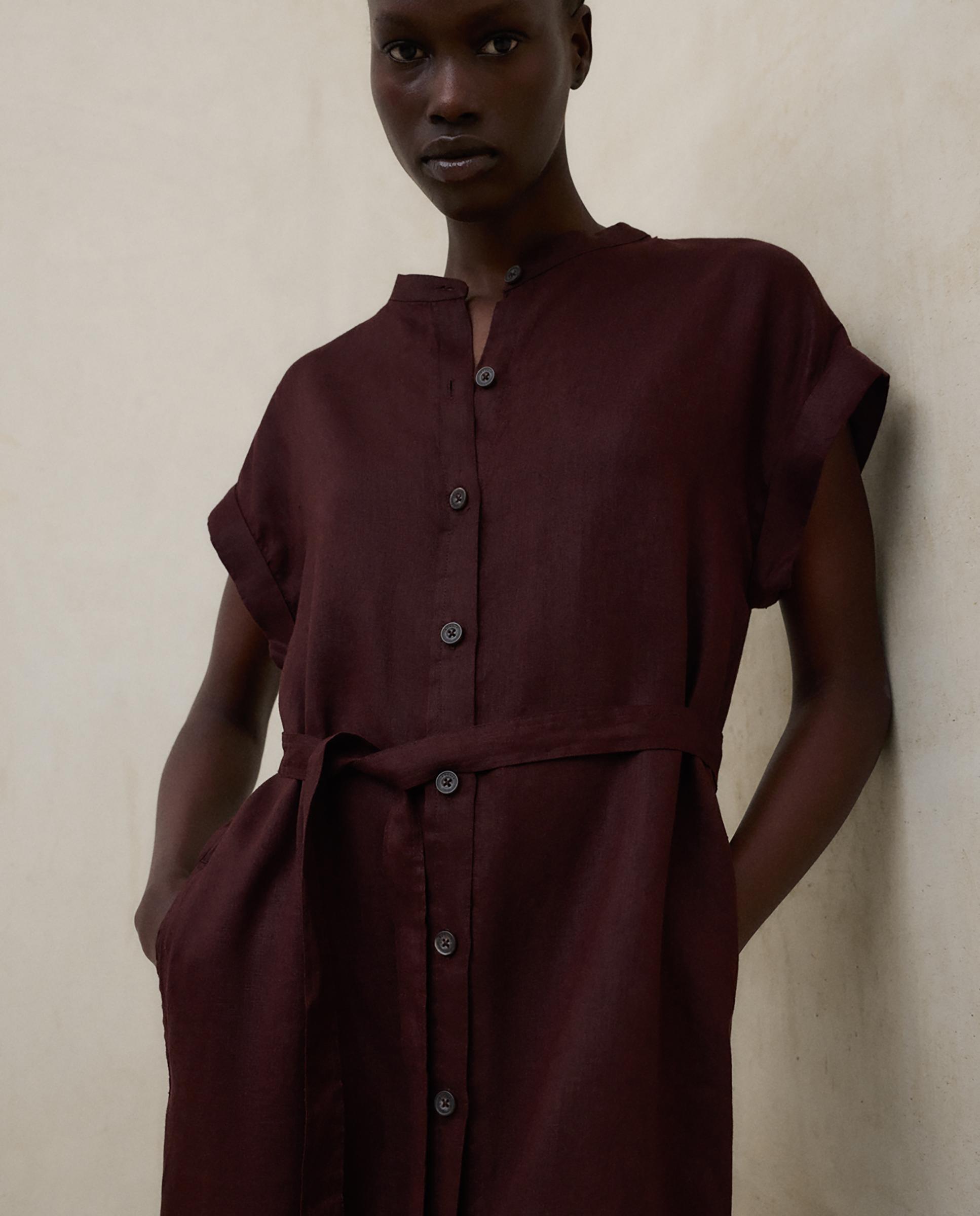 Vestido largo de mujer de lino relaxed fit - Ecoalf - Marrón oscuro Marrón oscuro-6