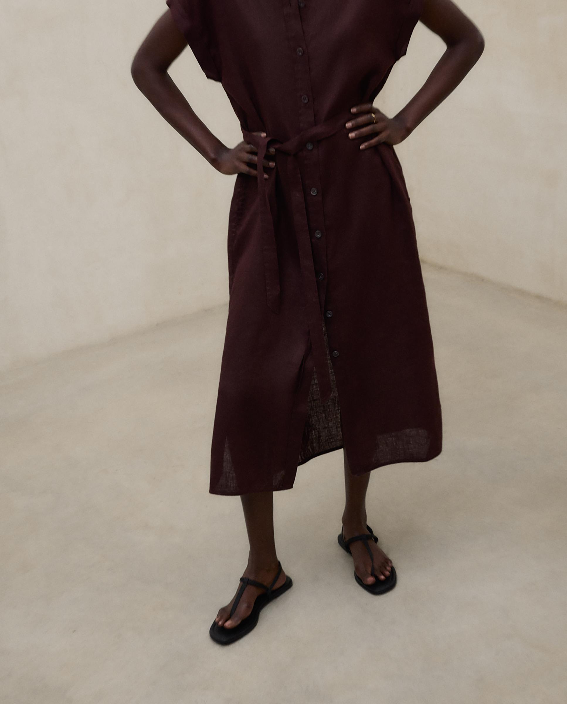 Vestido largo de mujer de lino relaxed fit - Ecoalf - Marrón oscuro Marrón oscuro-7