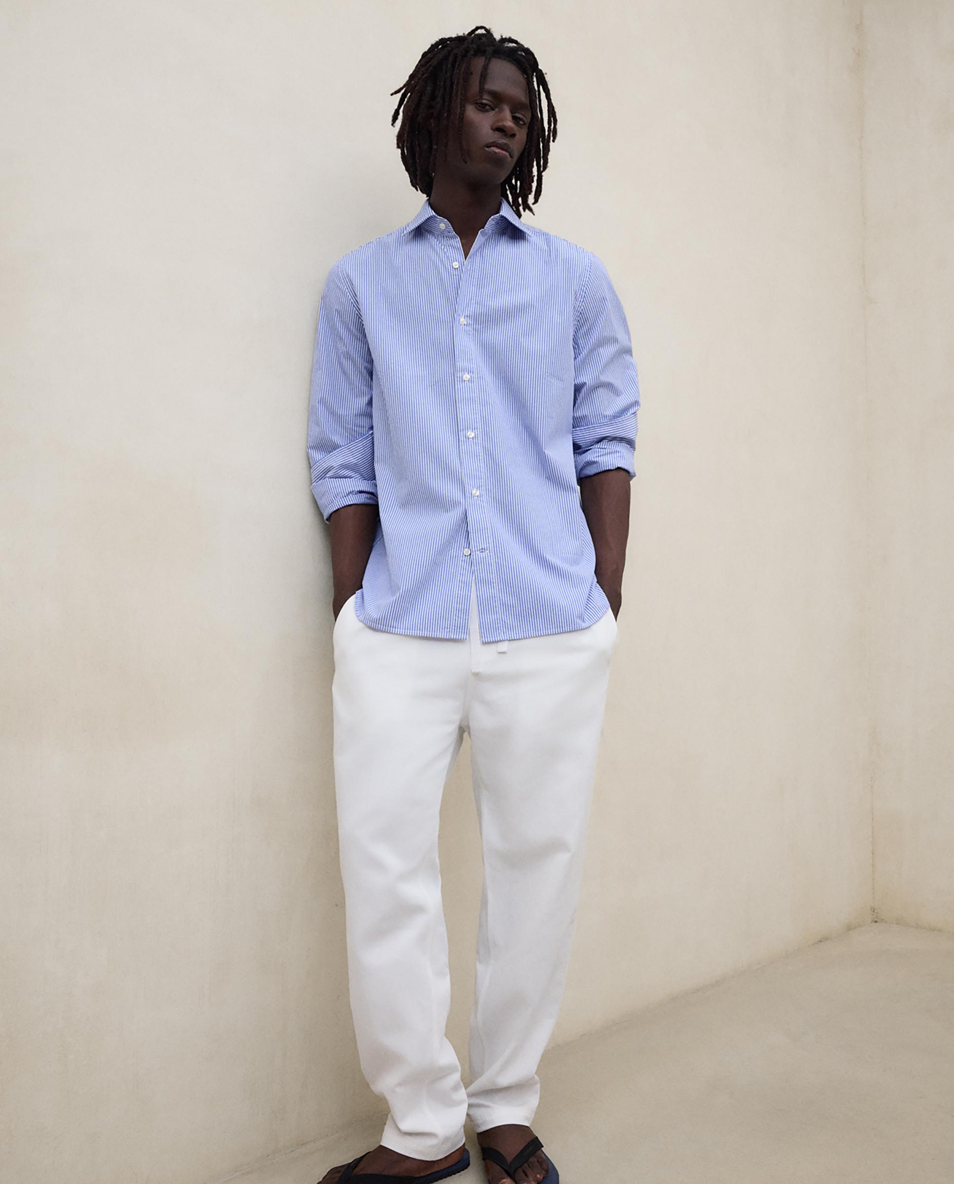 Camisa de vestir de hombre en algodón de rayas - Ecoalf - Azul celeste Azul celeste-3