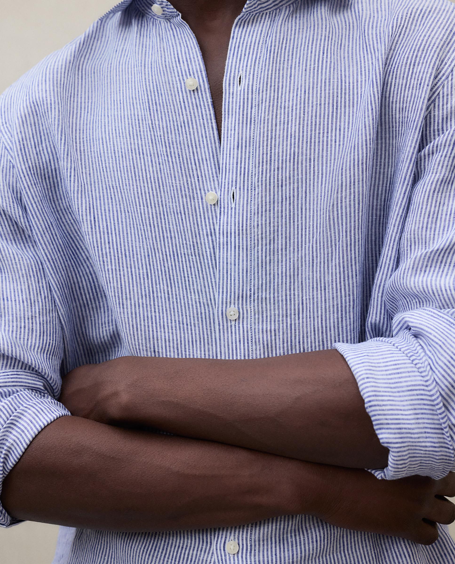 Camisa de lino de hombre regular fit de rayas - Ecoalf - Azul claro Azul claro-5