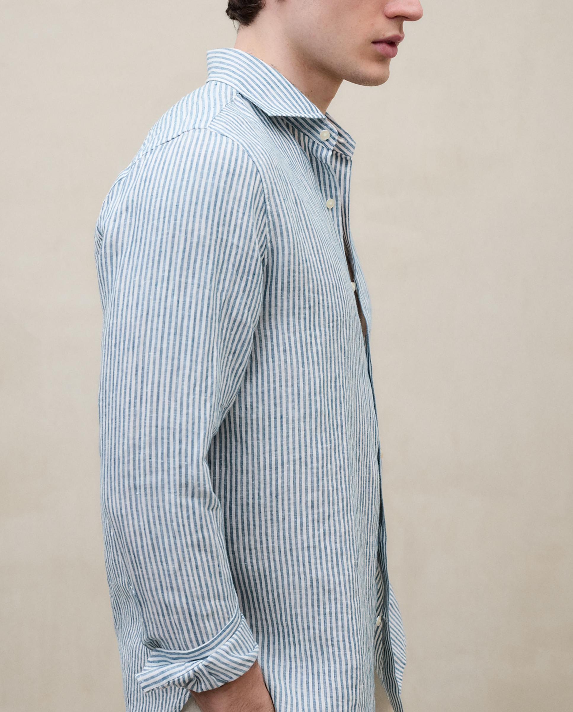 Camisa de lino de hombre regular fit de rayas - Ecoalf - Verde oscuro Verde oscuro-3