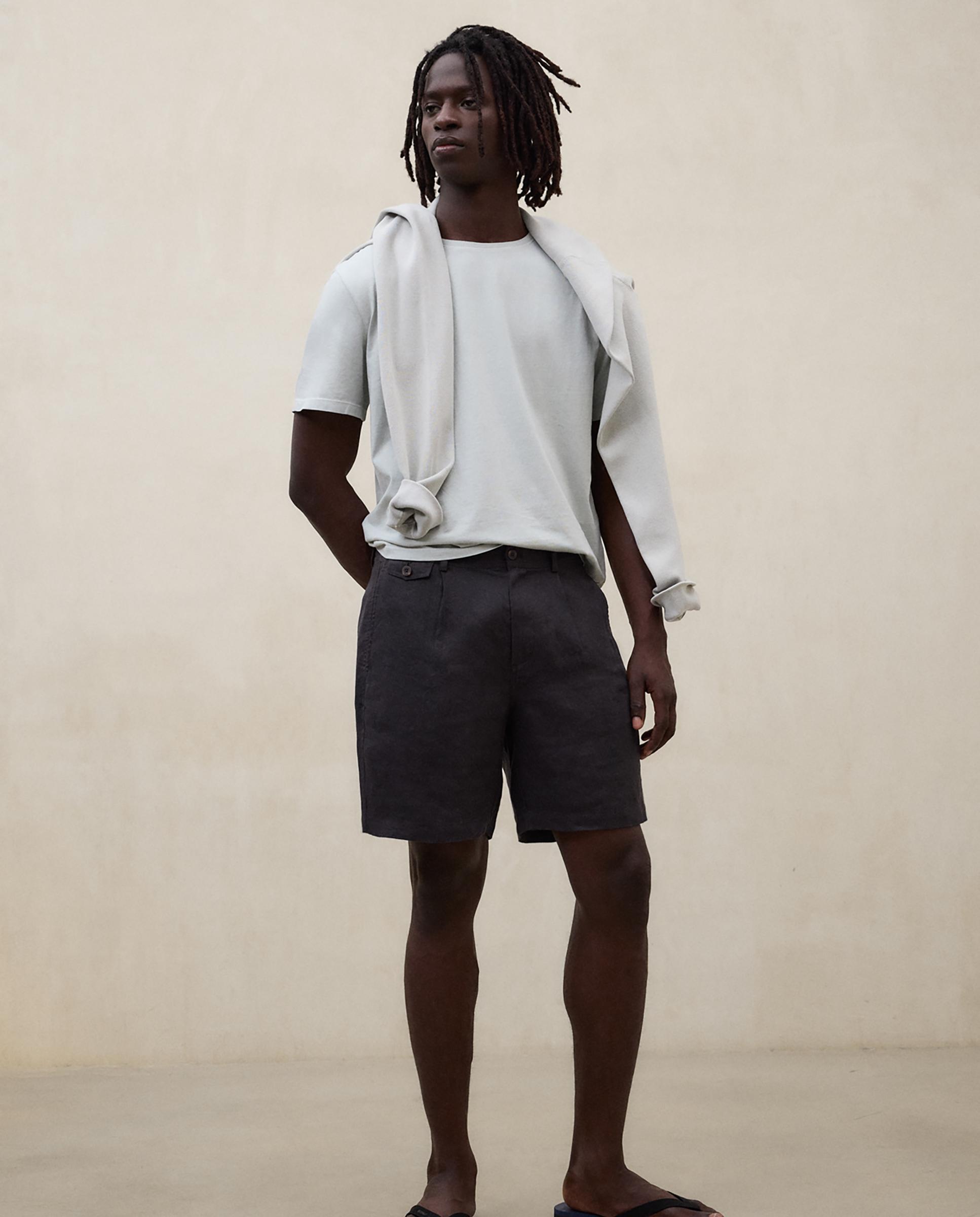 Pantalón corto de lino de hombre regular fit de tiro medio - Ecoalf - Gris oscuro Gris oscuro-1