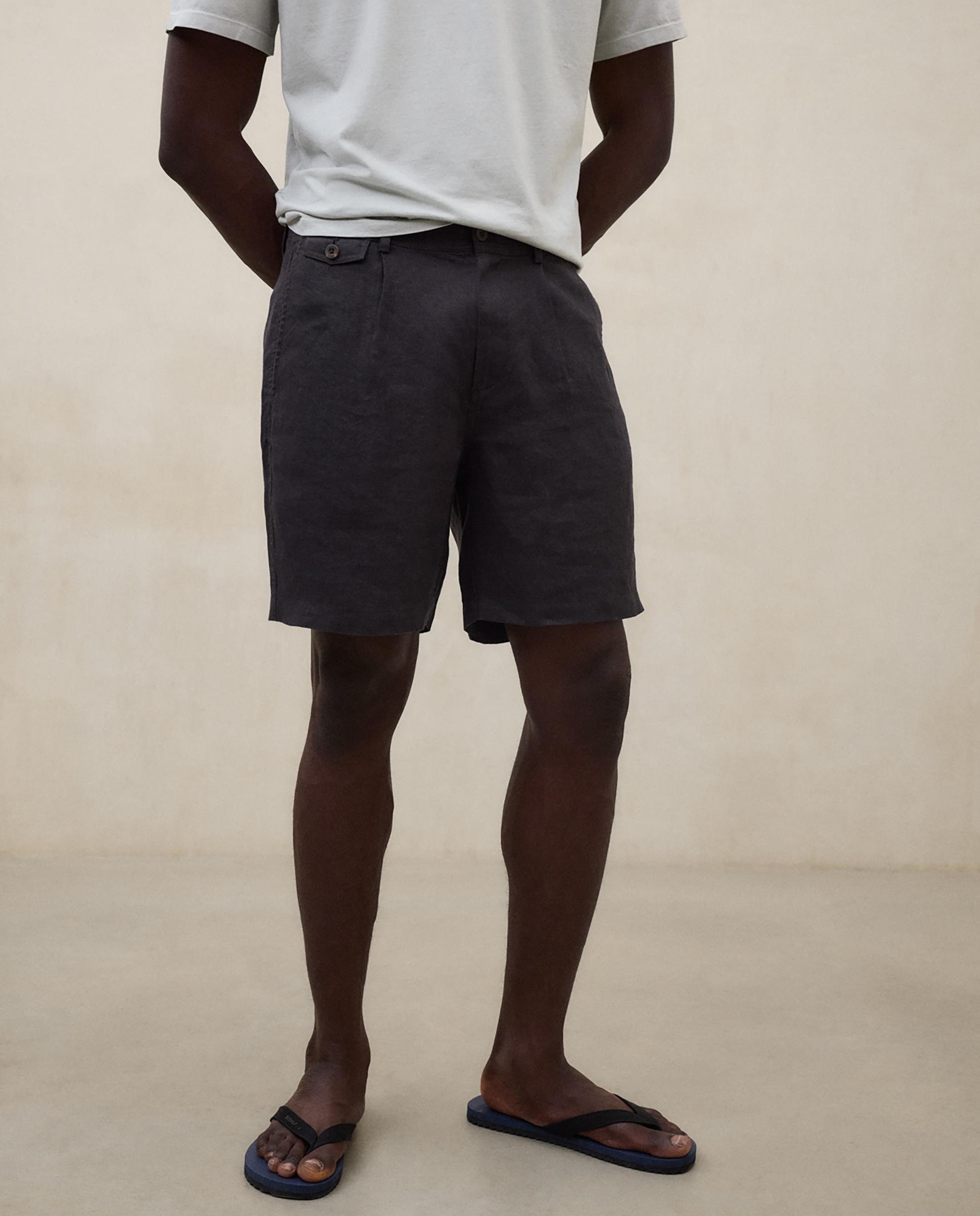 Pantalón corto de lino de hombre regular fit de tiro medio - Ecoalf - Gris oscuro Gris oscuro-2