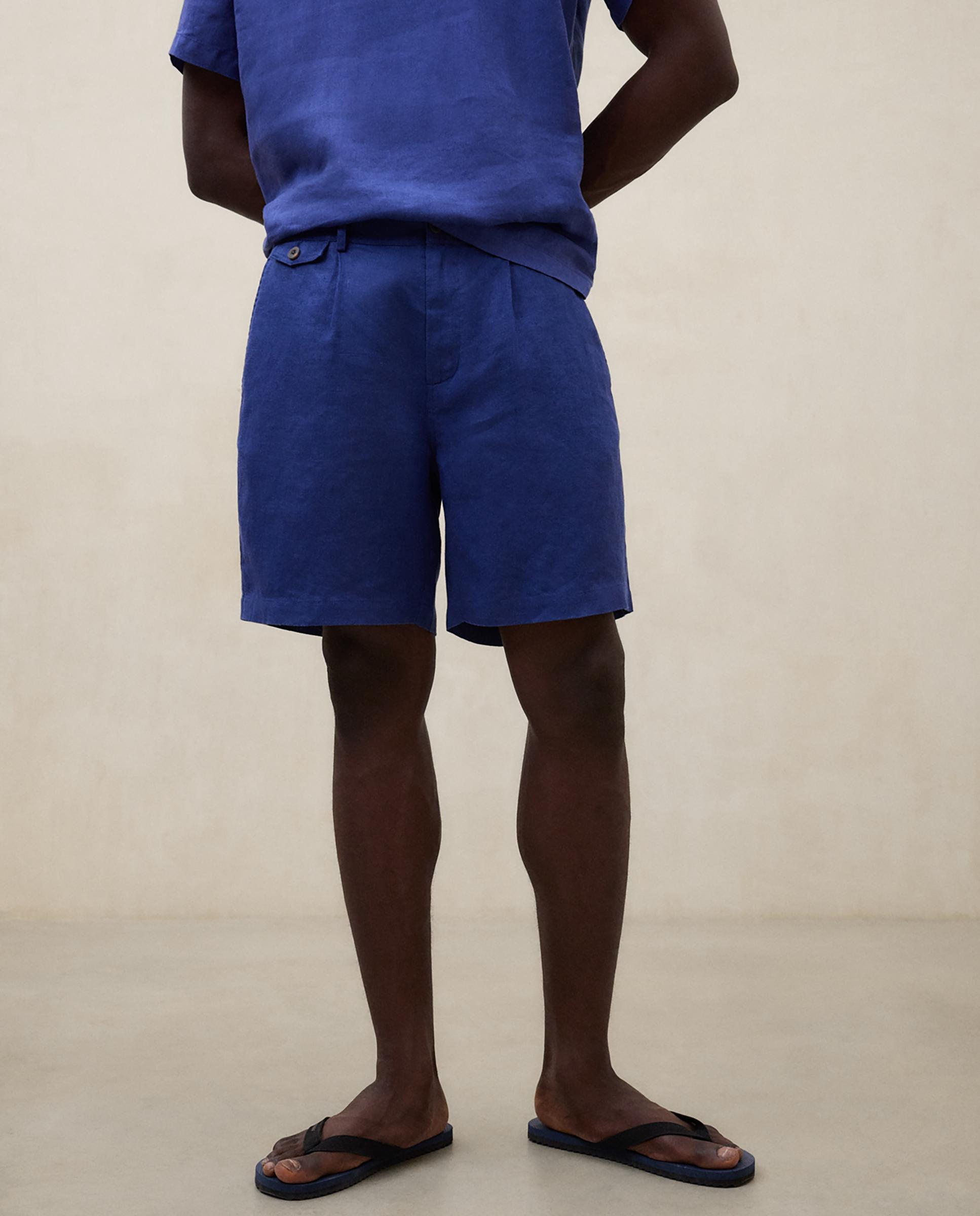 Pantalón corto de lino de hombre regular fit de tiro medio - Ecoalf - Azul Azul-2