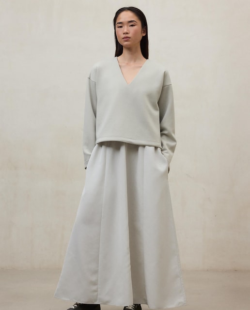 Imagen 0 de Vestido largo de manga larga con ajuste de goma en cintura