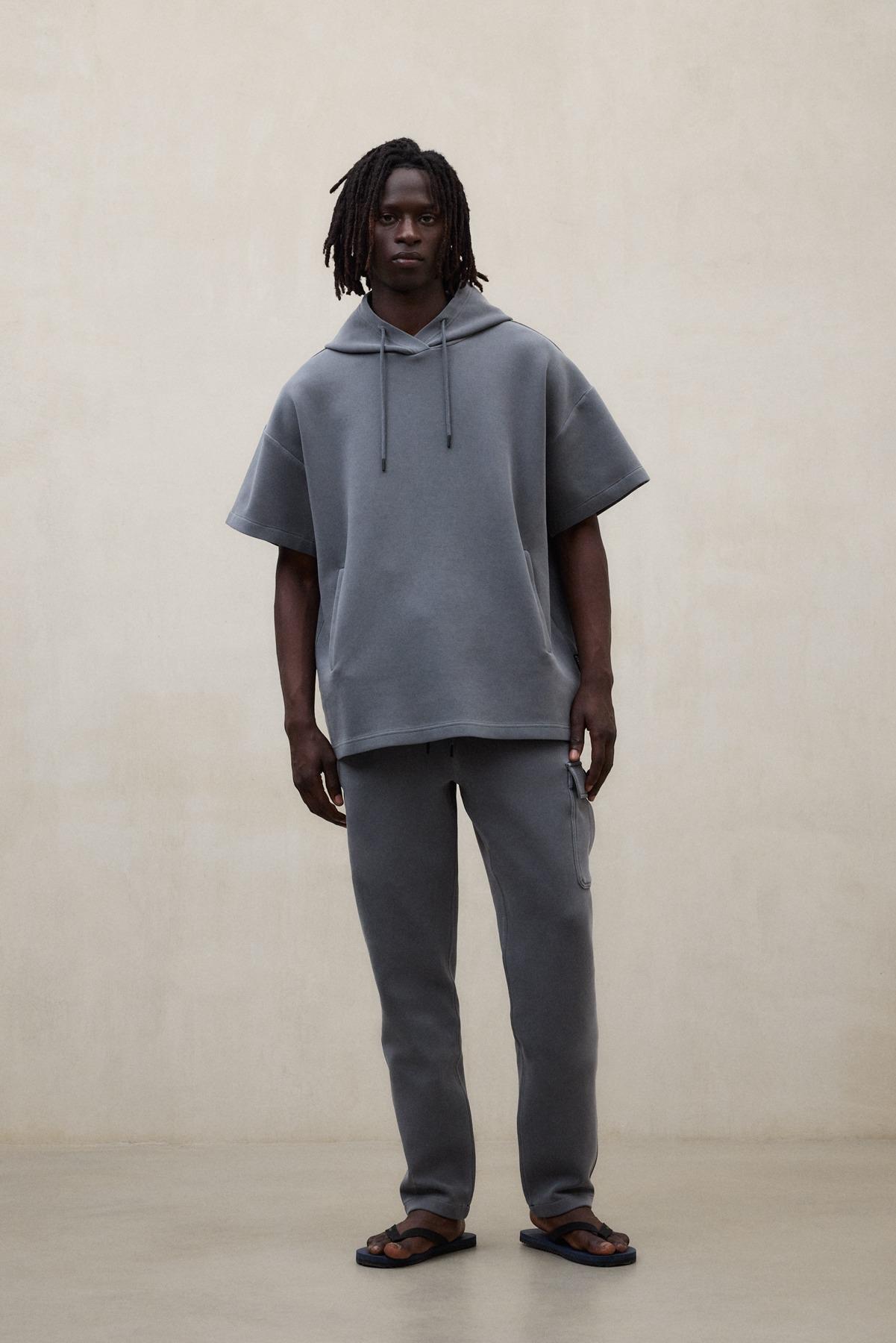 Sudadera con capucha de hombre oversize de manga corta - Ecoalf - Gris Gris-3