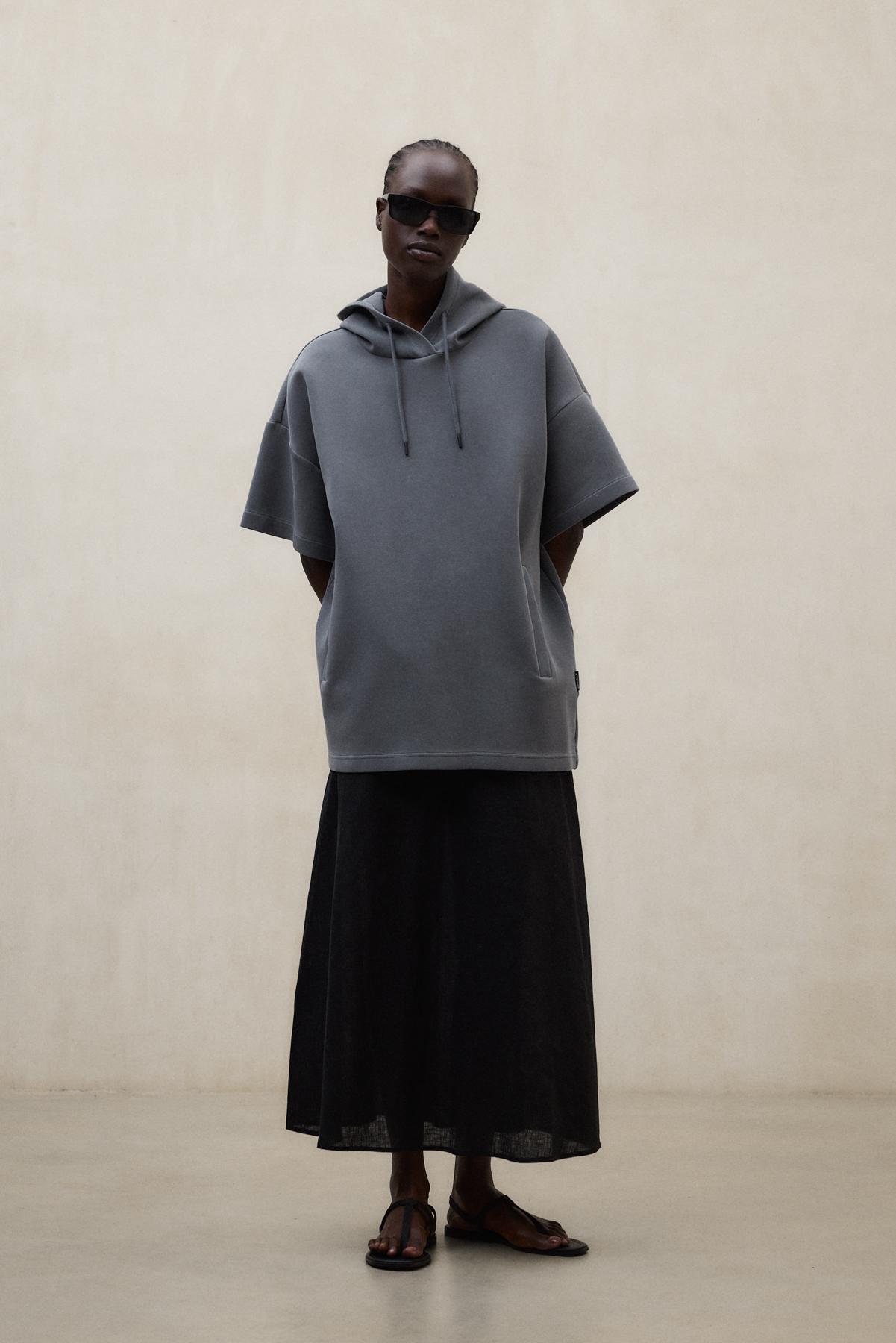 Sudadera con capucha de hombre oversize de manga corta - Ecoalf - Gris Gris-6