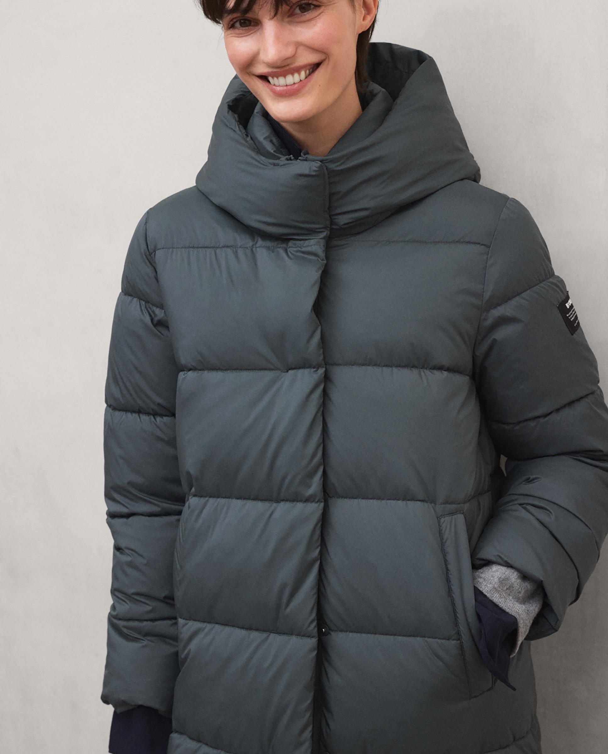 Abrigo de mujer con cremallera y capucha - Ecoalf - Verde pardo Verde pardo-5