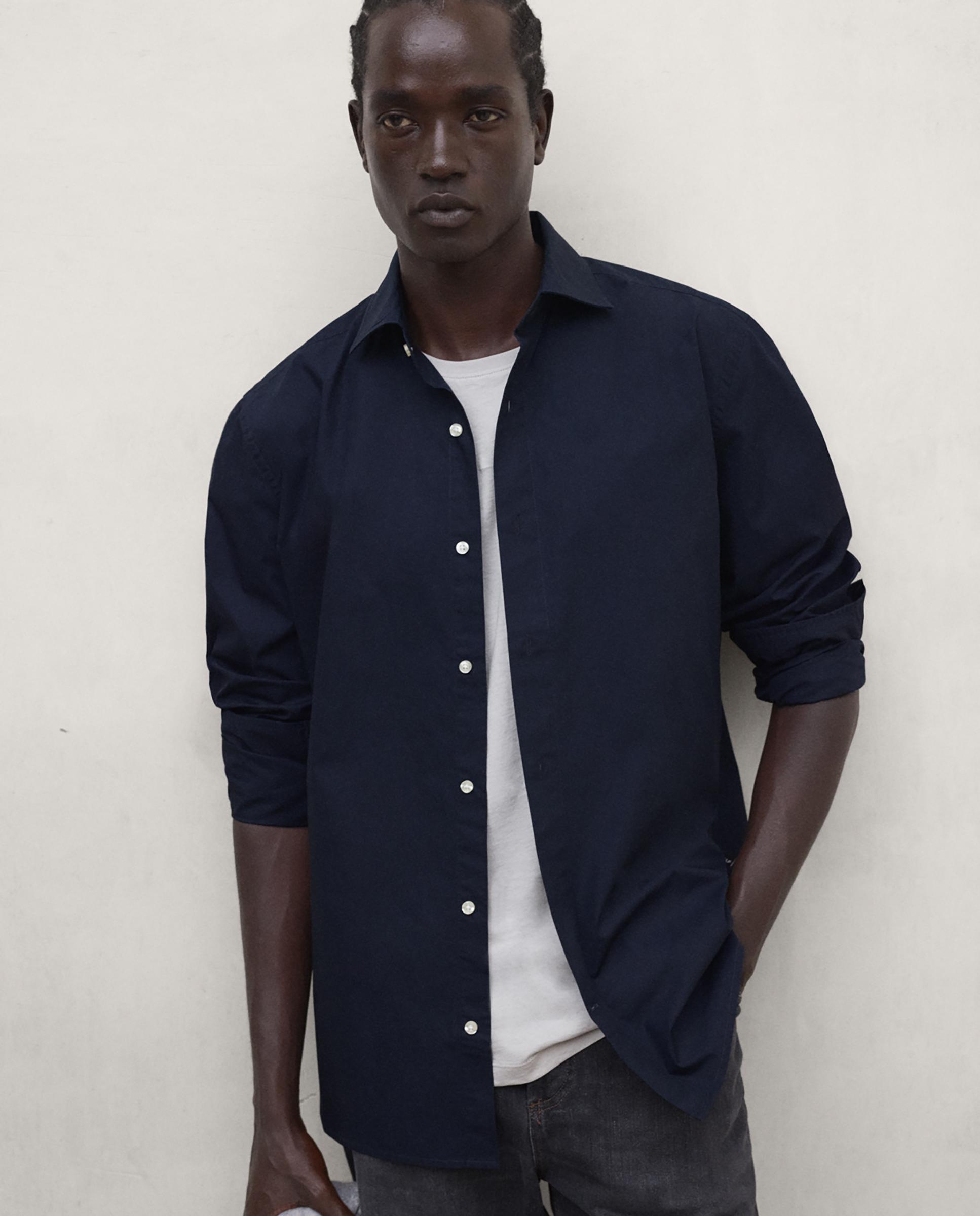 Camisa de hombre alfredo de cuello italiano con cierre de botones - Ecoalf - Azul marino Azul marino-1