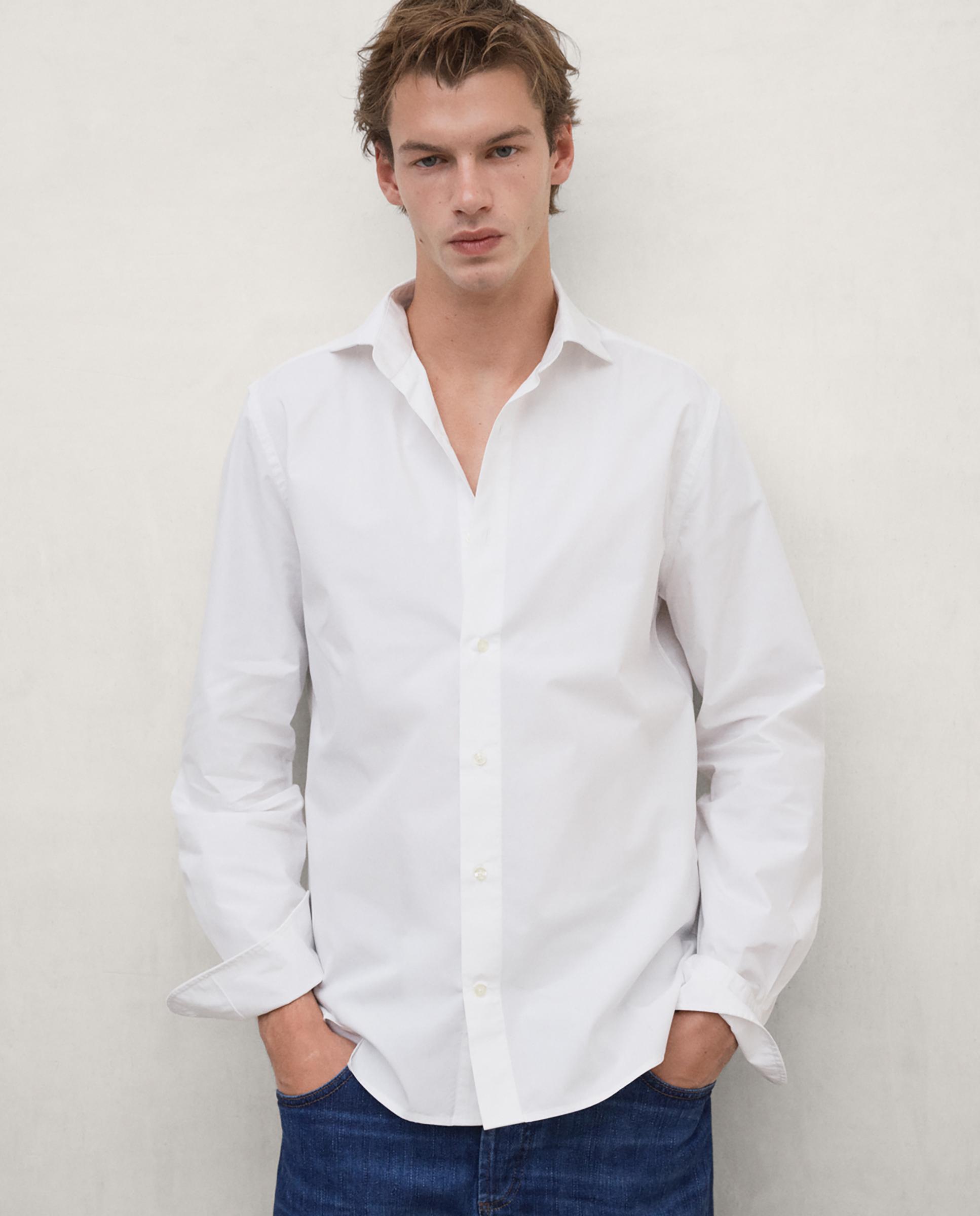 Camisa de hombre alfredo de cuello italiano con cierre de botones - Ecoalf - Blanco Blanco-1