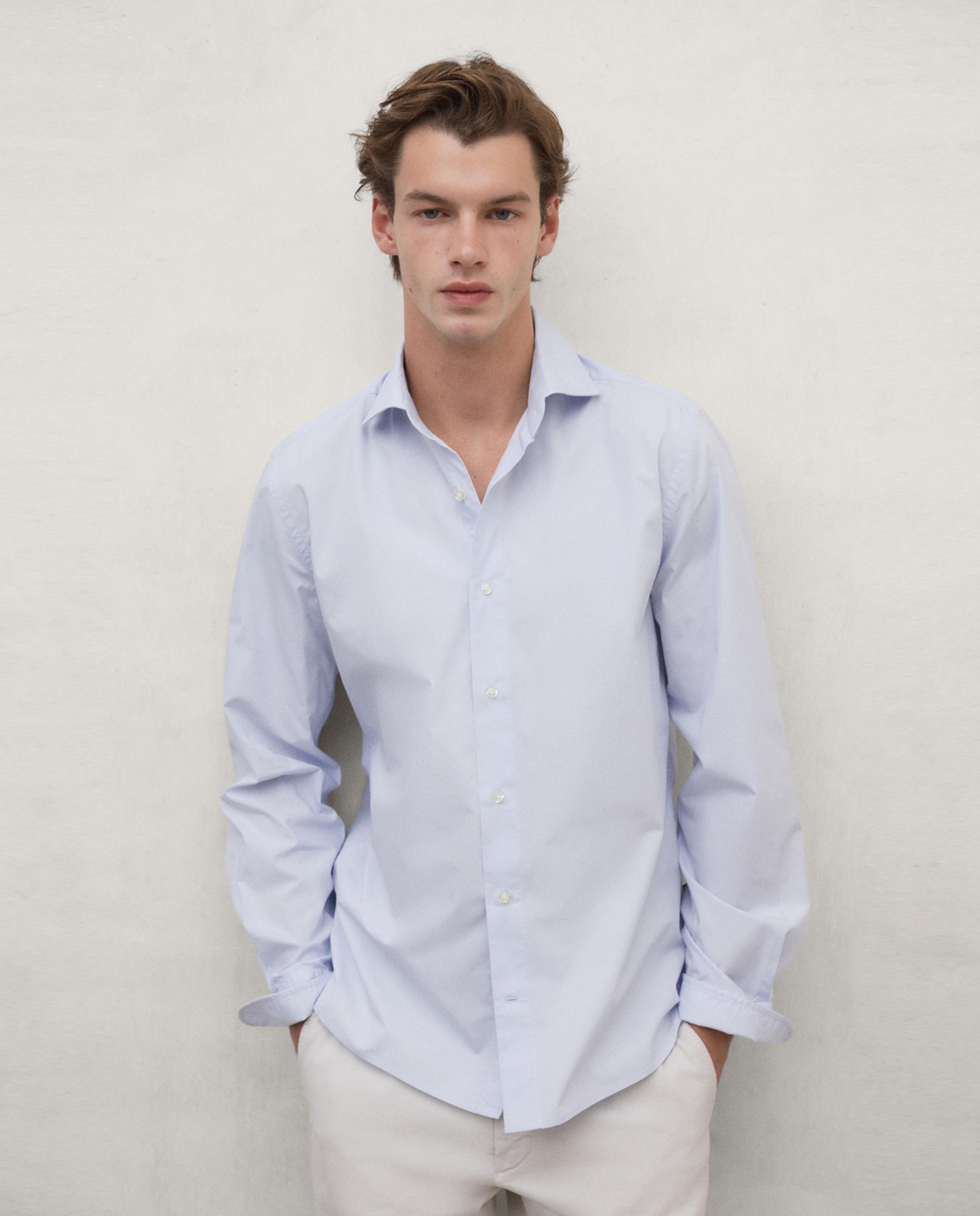 Camisa de hombre alfredo de cuello italiano con cierre de botones - Ecoalf - Azul Azul-1