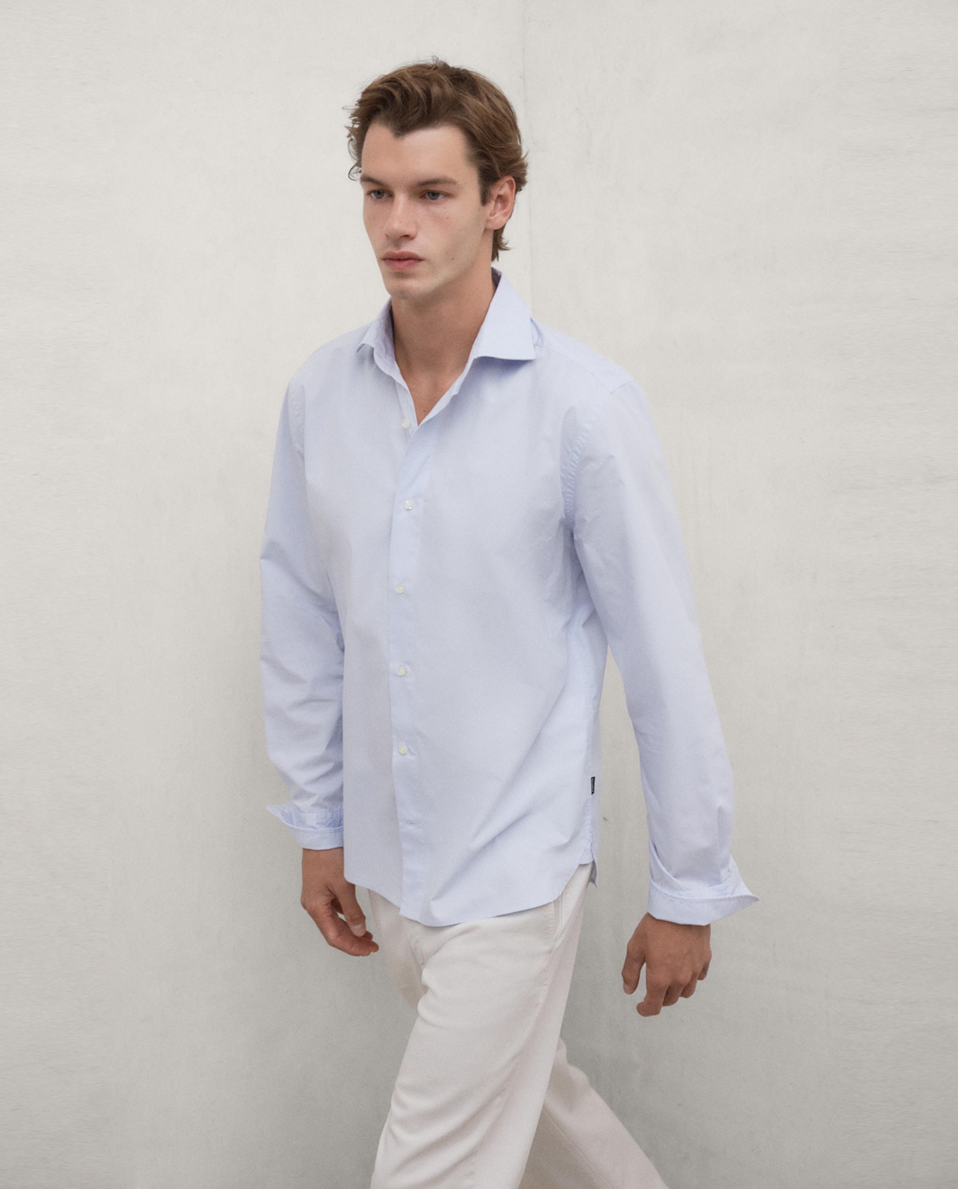 Camisa de hombre alfredo de cuello italiano con cierre de botones - Ecoalf - Azul Azul-4