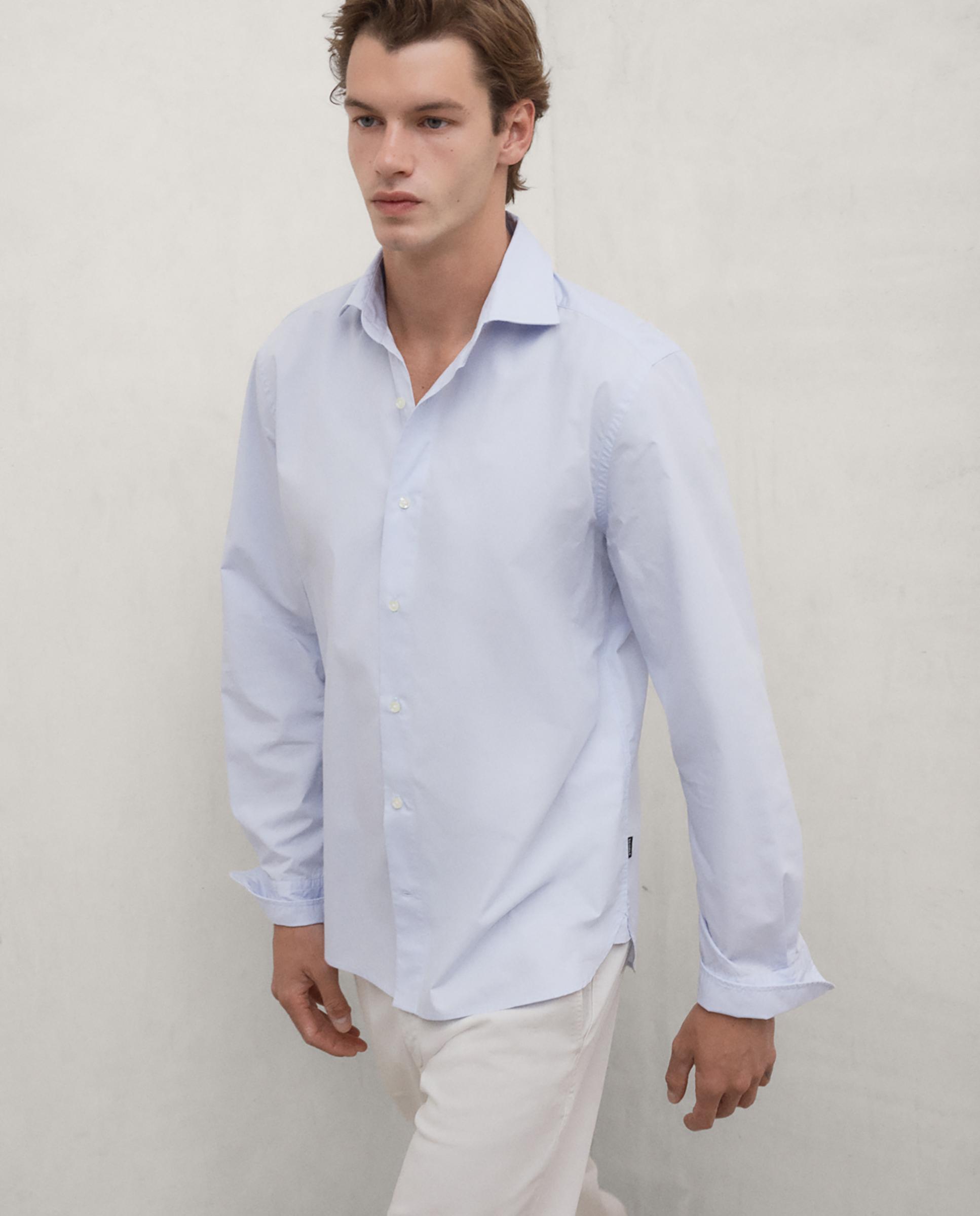 Camisa de hombre alfredo de cuello italiano con cierre de botones - Ecoalf - Azul Azul-5