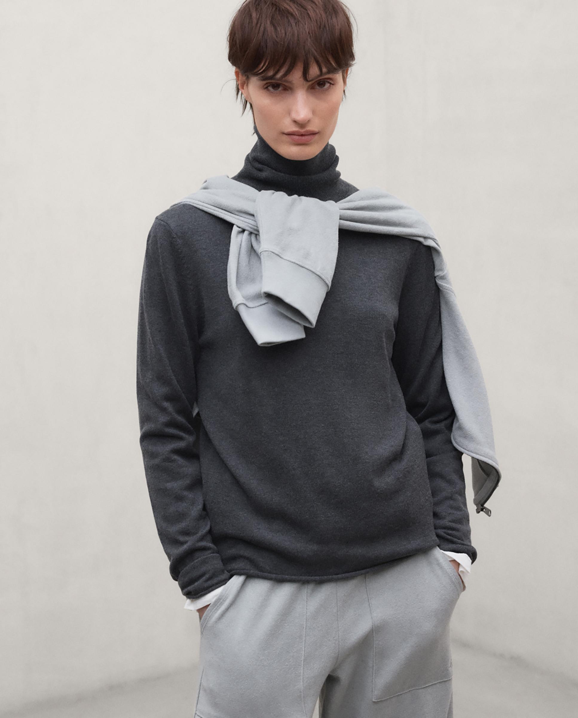 Jersey de mujer de lana con cuello vuelto faya - Ecoalf - Gris marengo Gris marengo-1