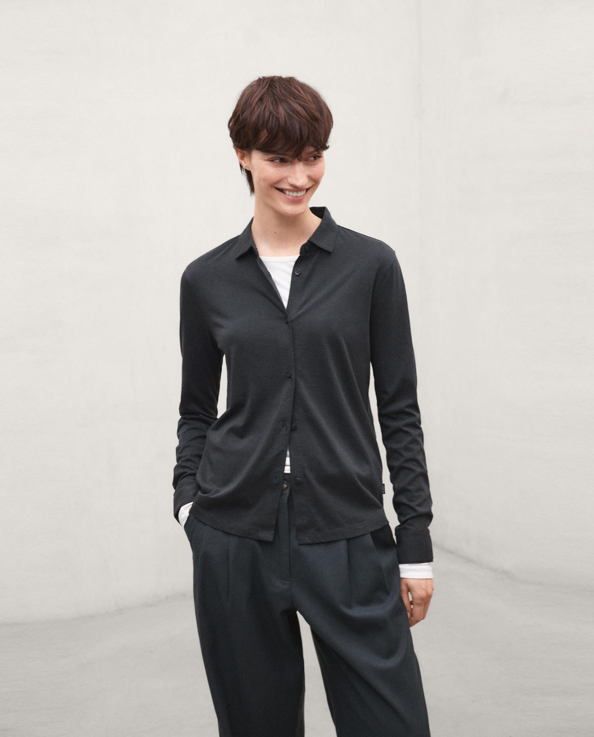 Camisa de mujer lasa de manga larga - Ecoalf - Gris oscuro Gris oscuro-1