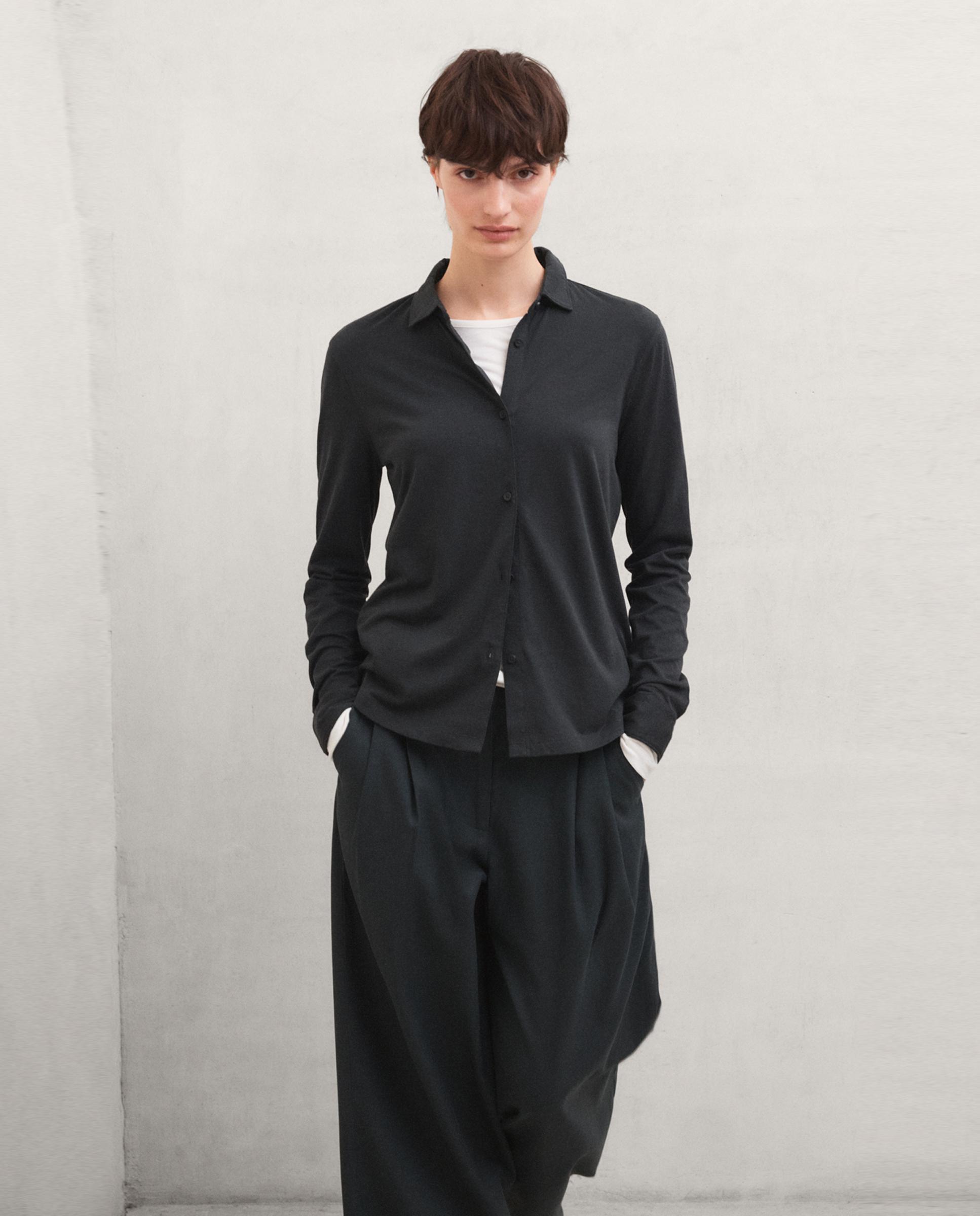 Camisa de mujer lasa de manga larga - Ecoalf - Gris oscuro Gris oscuro-3