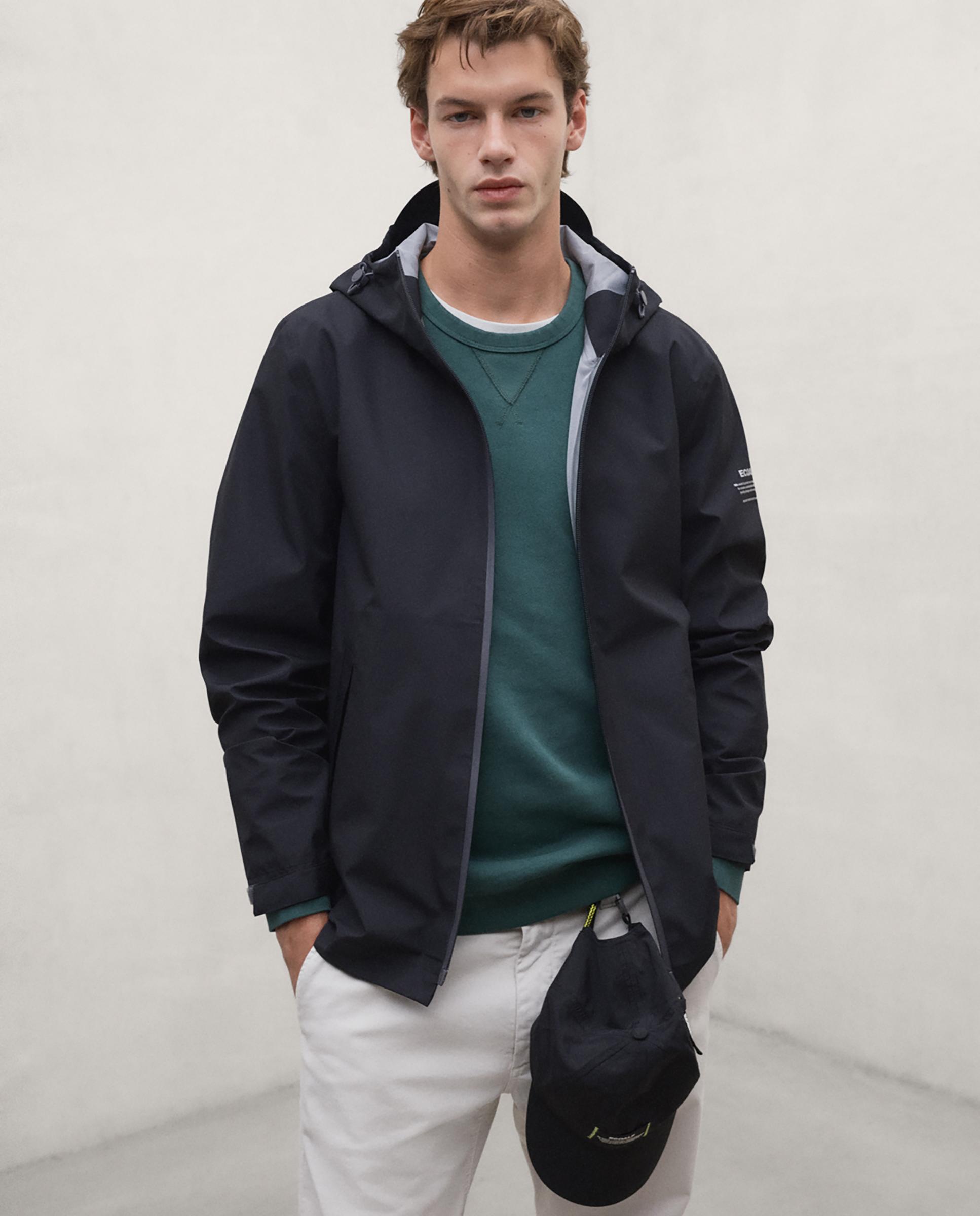 Chaqueta de hombre diluvio impermeable con capucha ajustable - Ecoalf - Negro Negro-2
