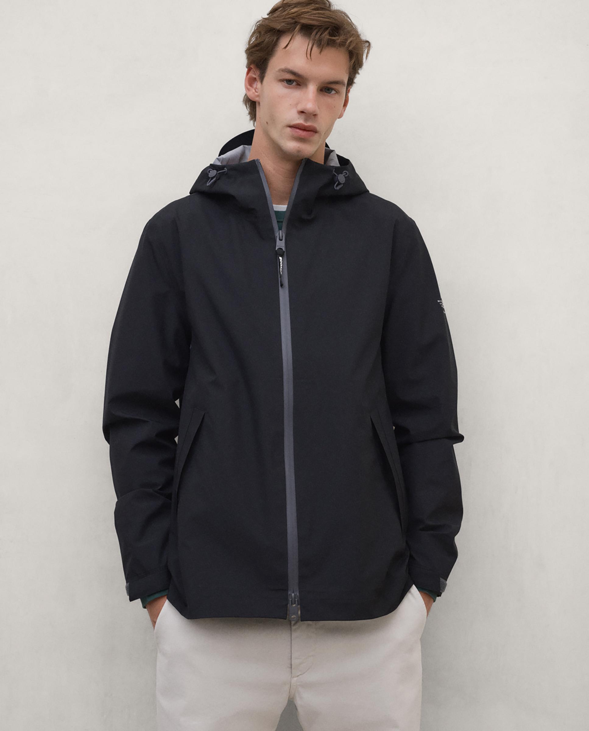 Chaqueta de hombre diluvio impermeable con capucha ajustable - Ecoalf - Negro Negro-4