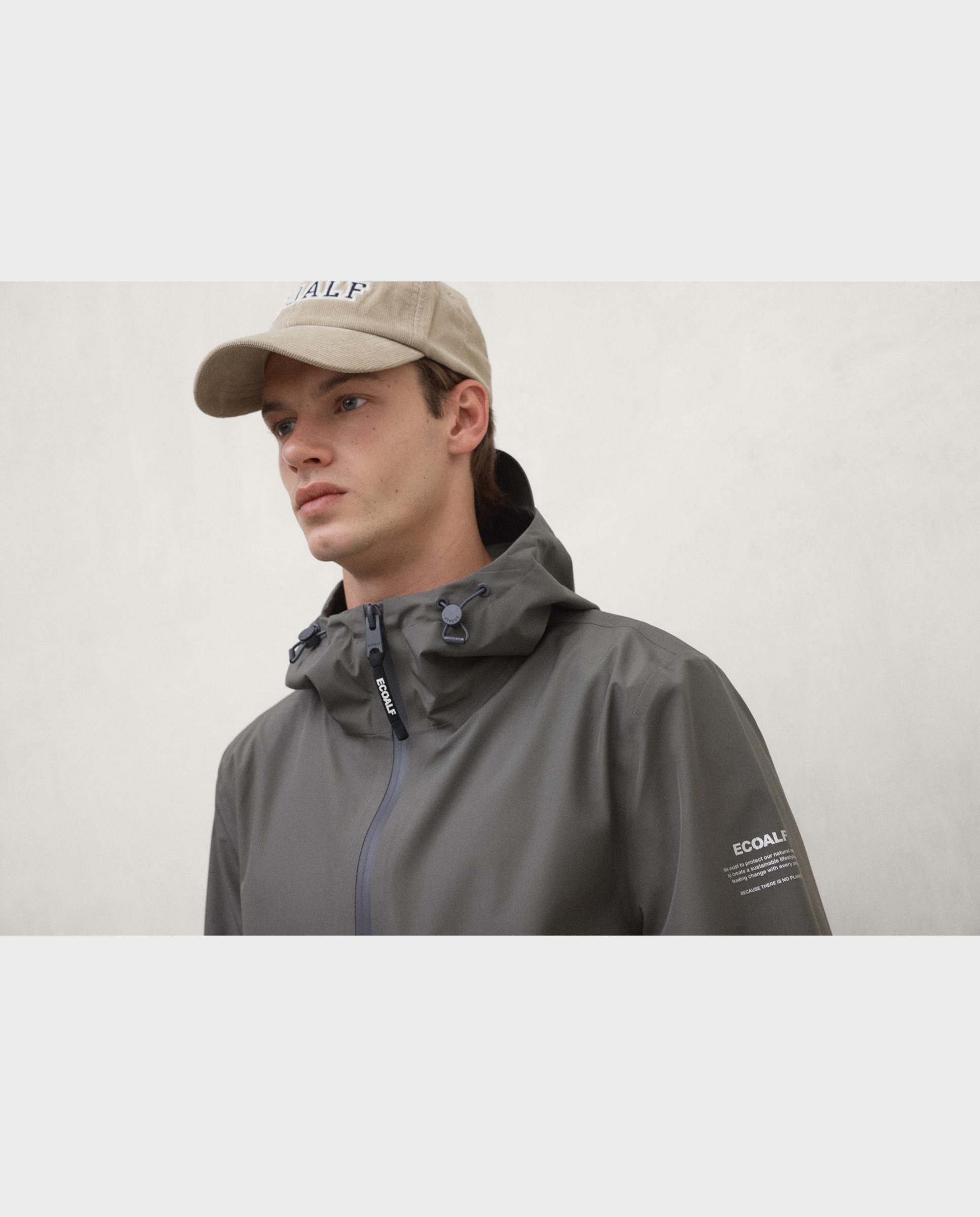 Chaqueta de hombre diluvio impermeable con capucha ajustable - Ecoalf - Kaki Kaki-5