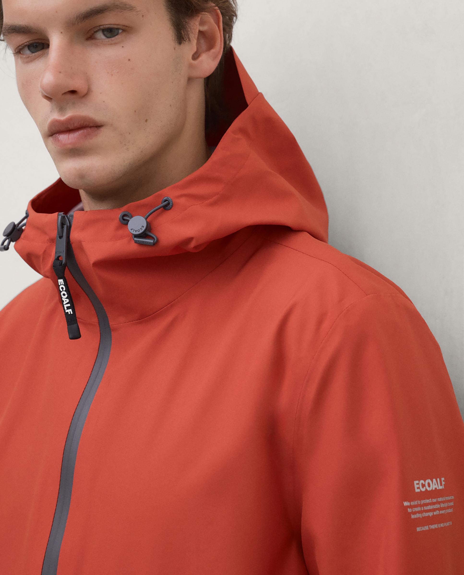Chaqueta de hombre diluvio impermeable con capucha ajustable - Ecoalf - Naranja Naranja-4