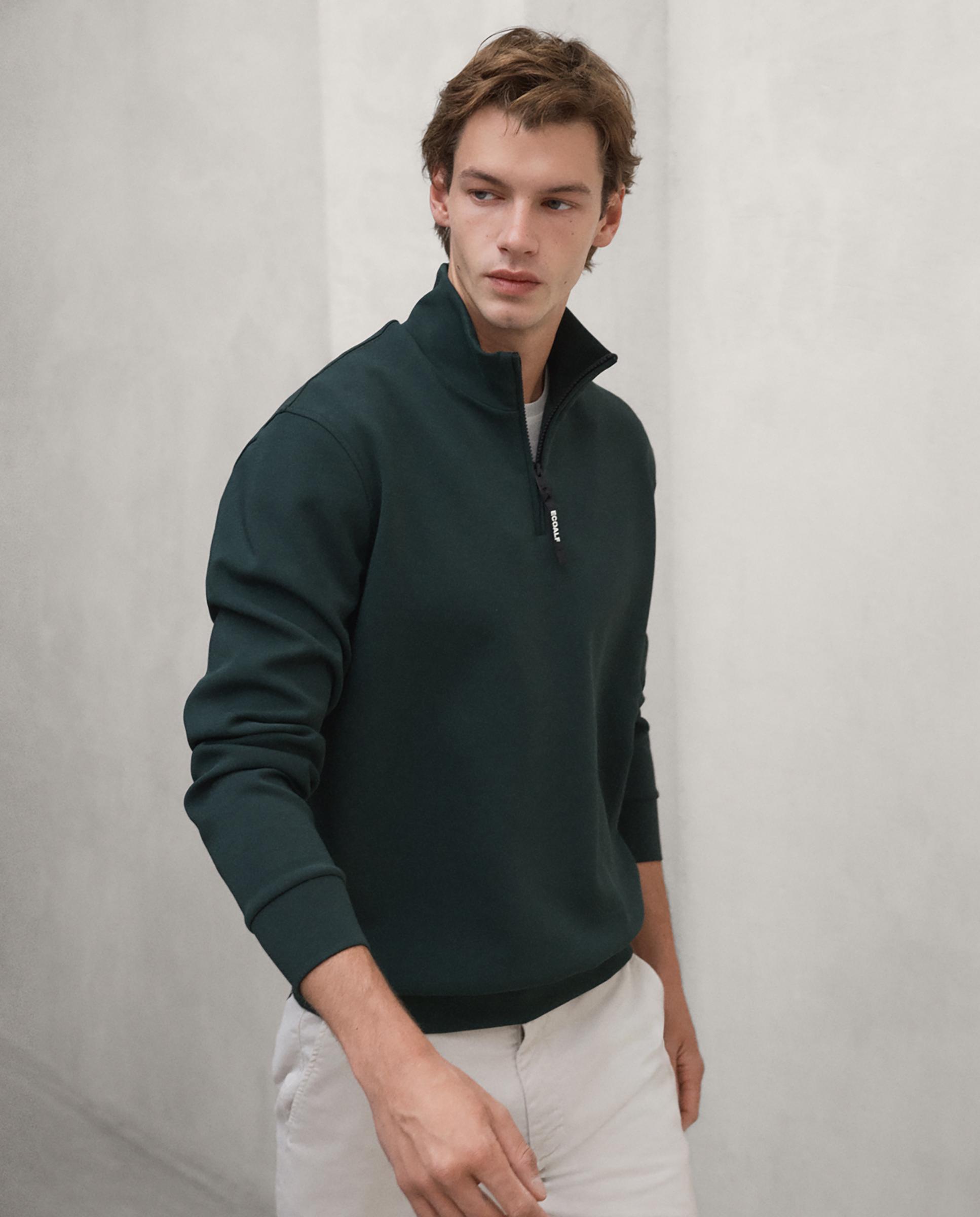 Sudadera de hombre terel con cuello de media cremallera - Ecoalf - Verde Verde-1