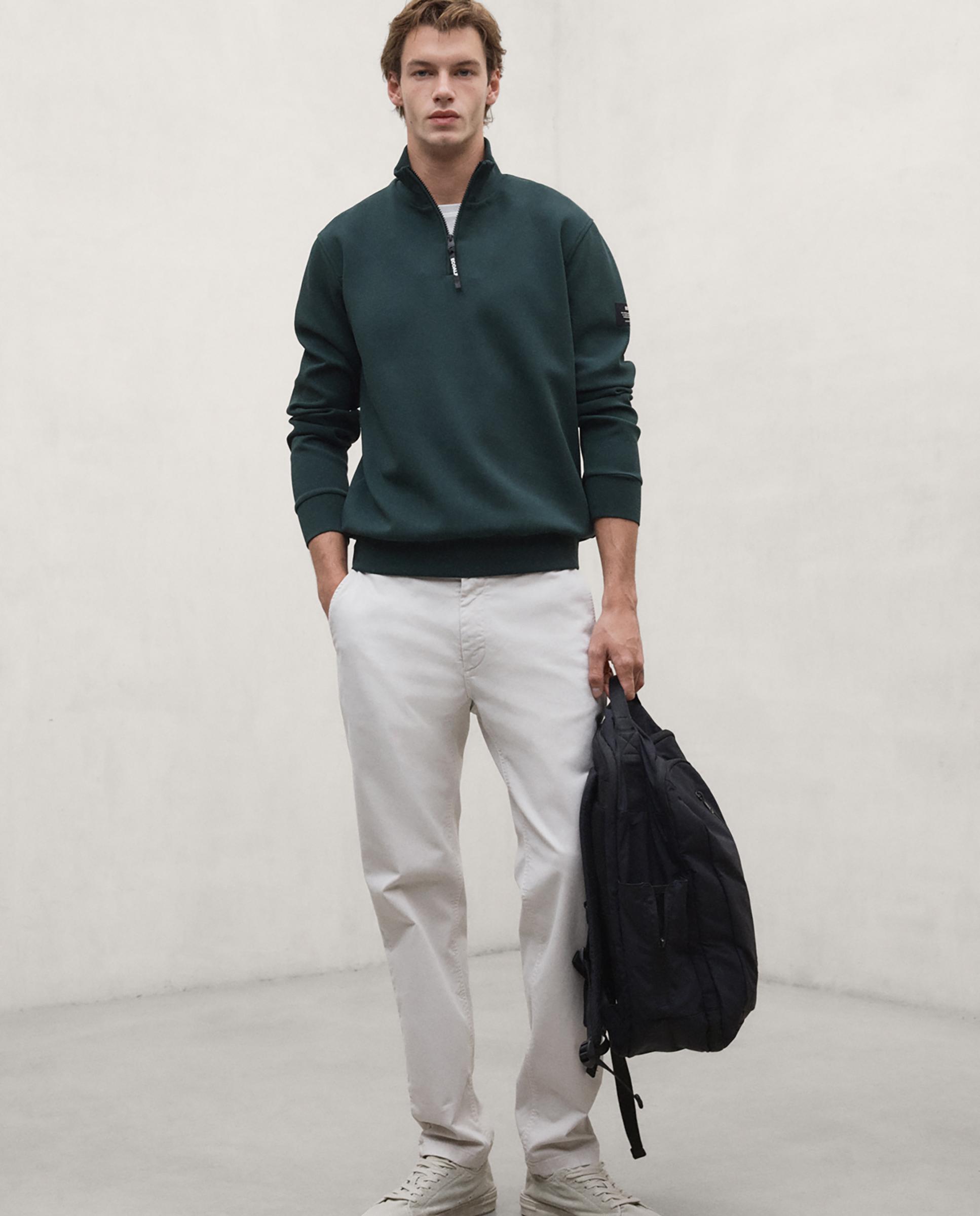 Sudadera de hombre terel con cuello de media cremallera - Ecoalf - Verde Verde-3
