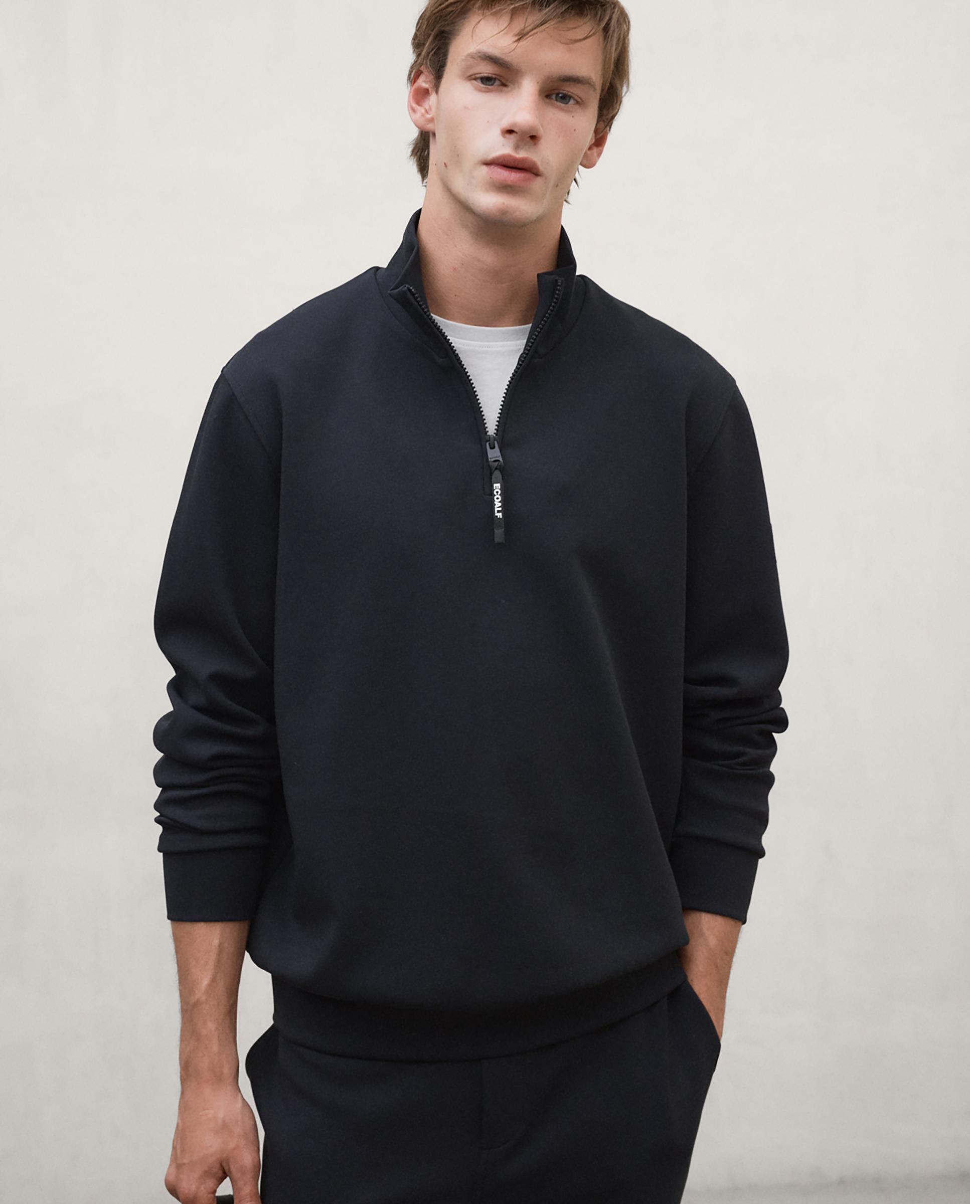 Sudadera de hombre terel con cuello de media cremallera - Ecoalf - Negro Negro-1