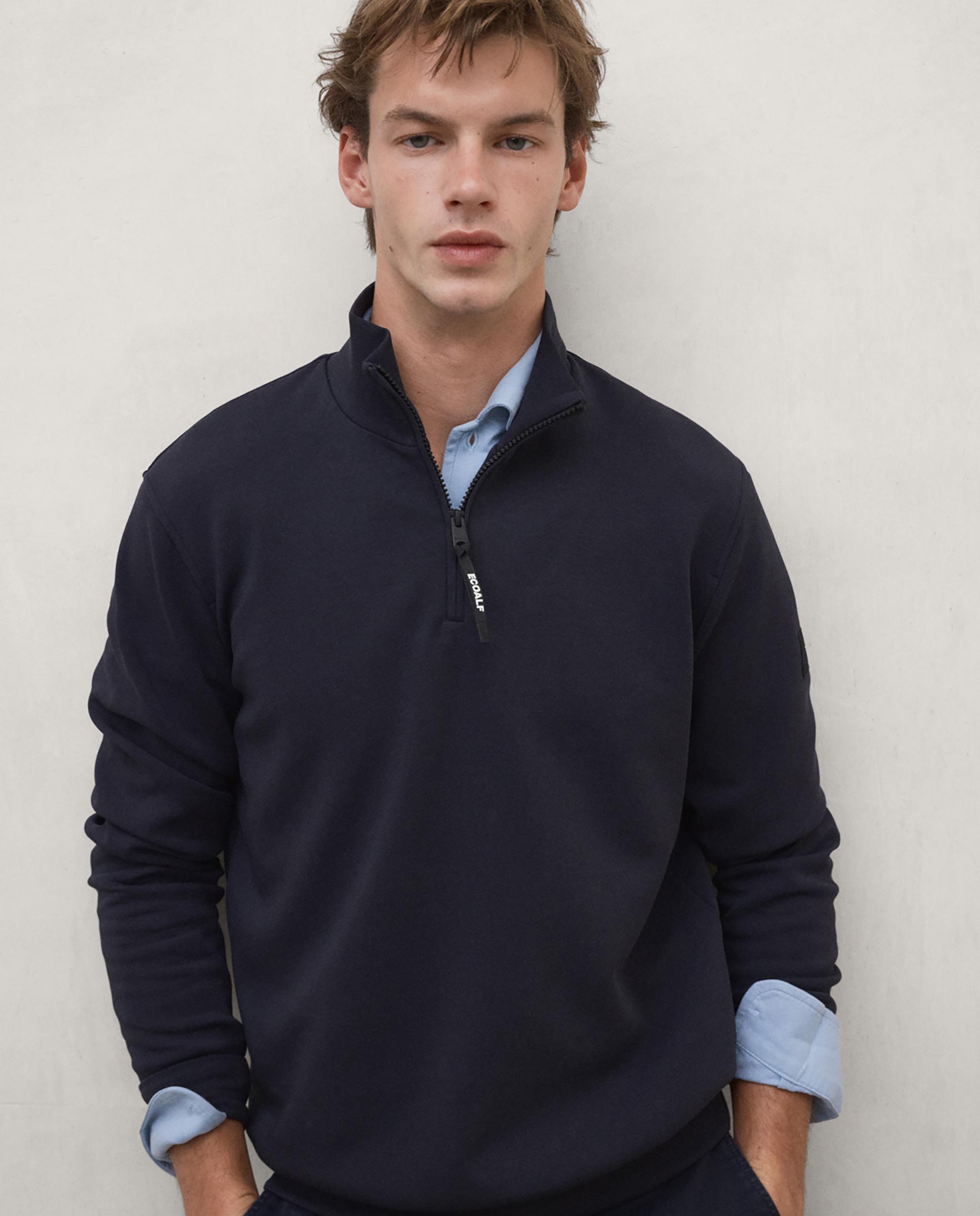 Sudadera de hombre terel con cuello de media cremallera - Ecoalf - Azul marino Azul marino-1