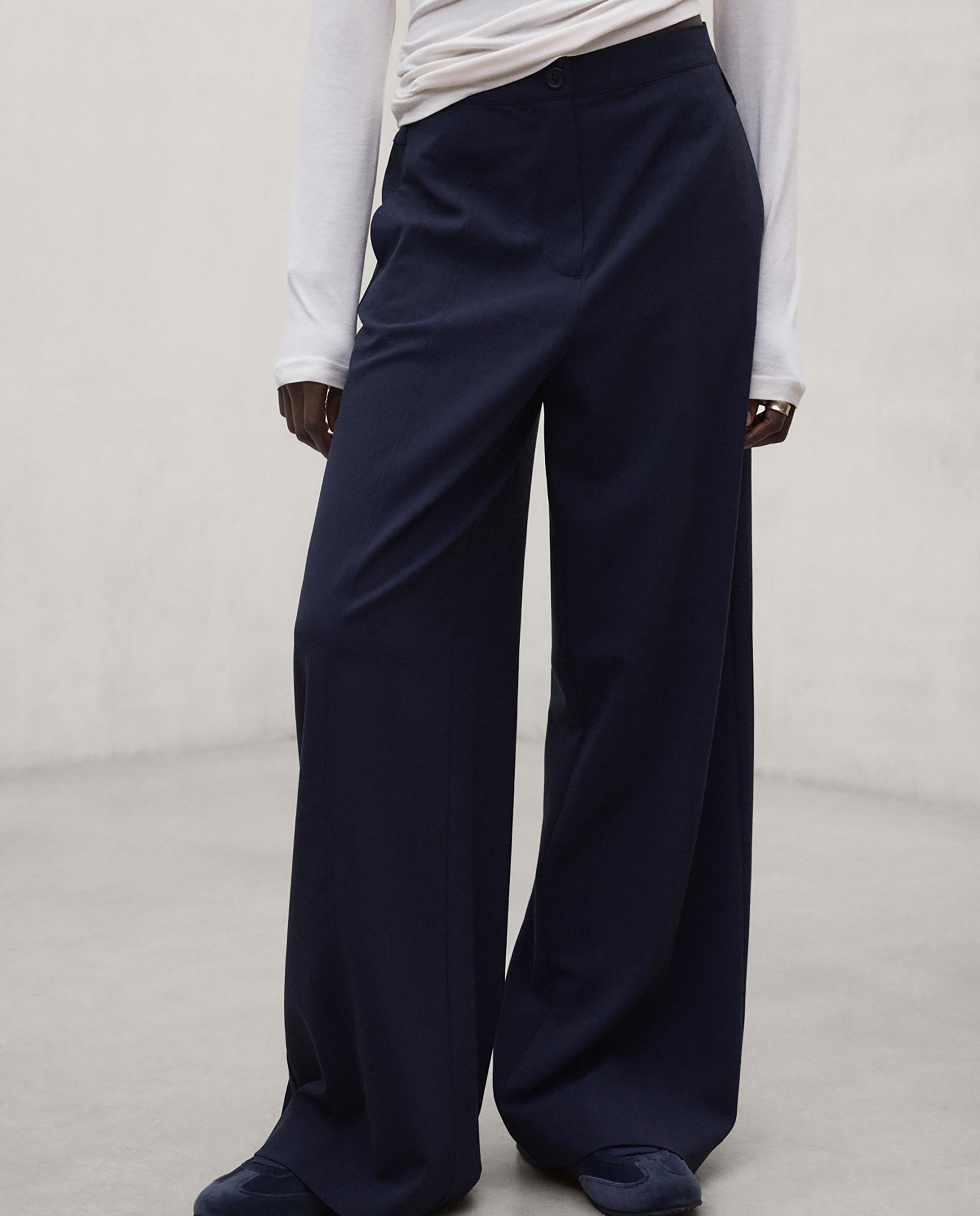 Pantalón recto de mujer con cierre de botón y cremallera - Ecoalf - Azul marino Azul marino-1